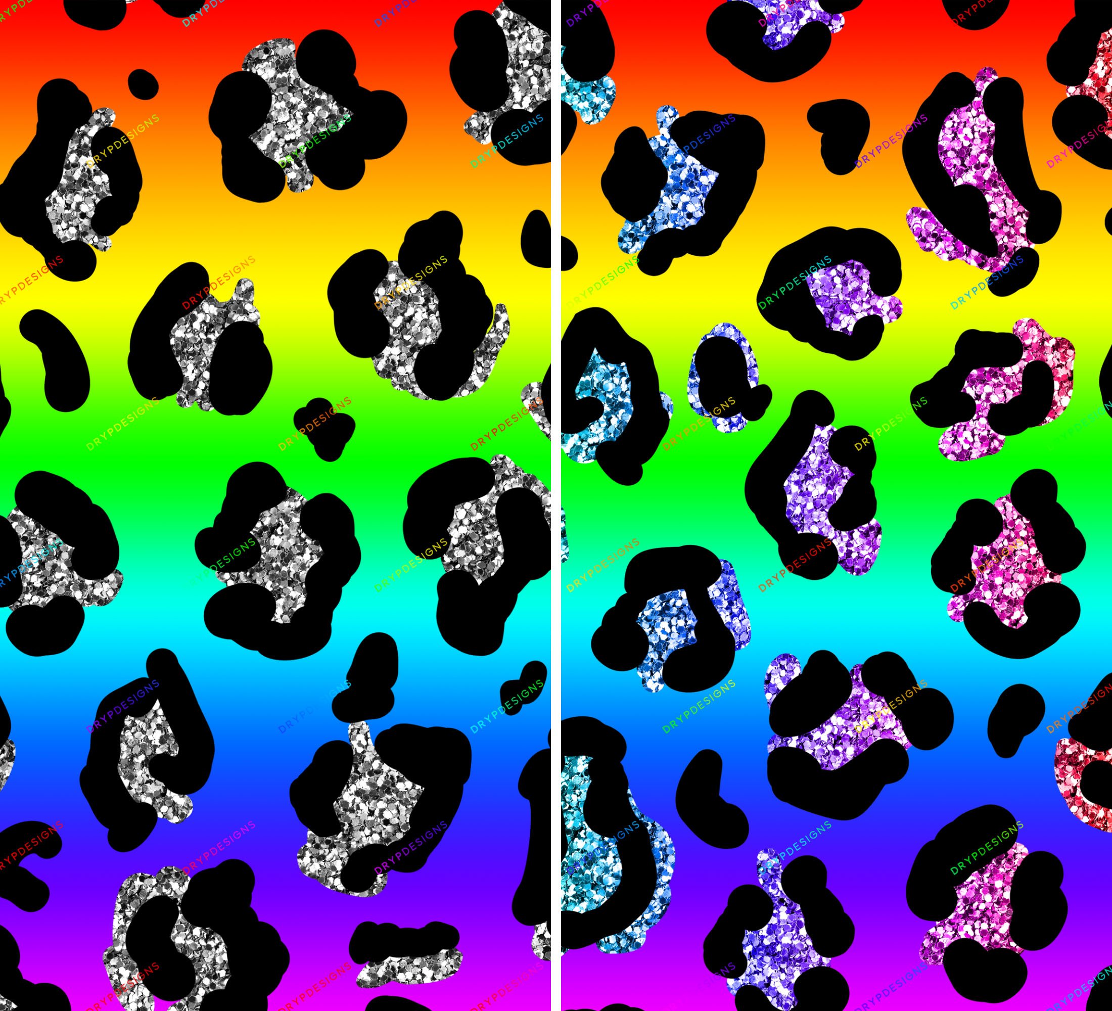 Rainbow Glitter Gradient Leopard Print Seamless Background — drypdesigns
