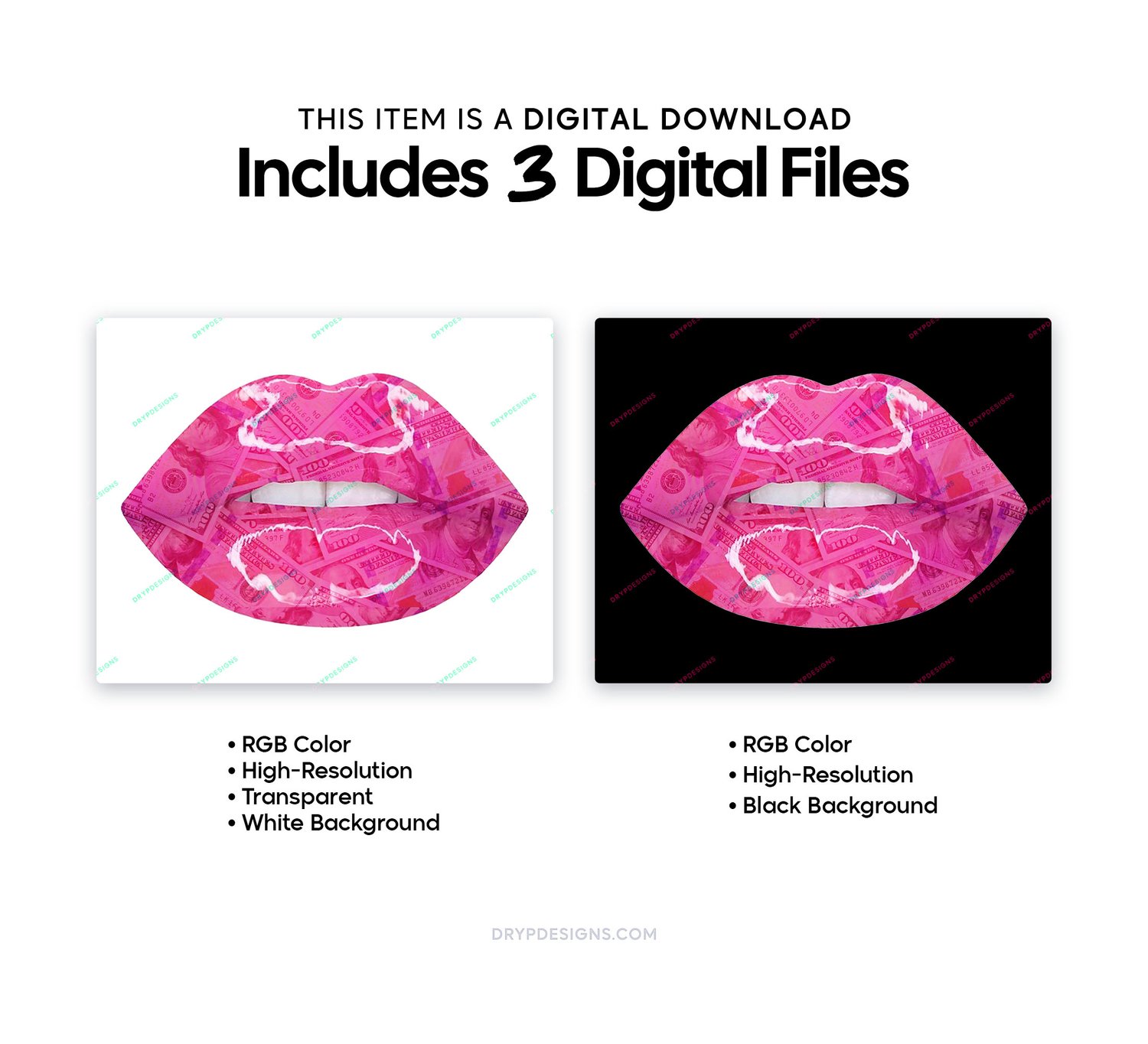 Dripping Lips LV Pink INSTANT DOWNLOAD print file PNG – BB Digital