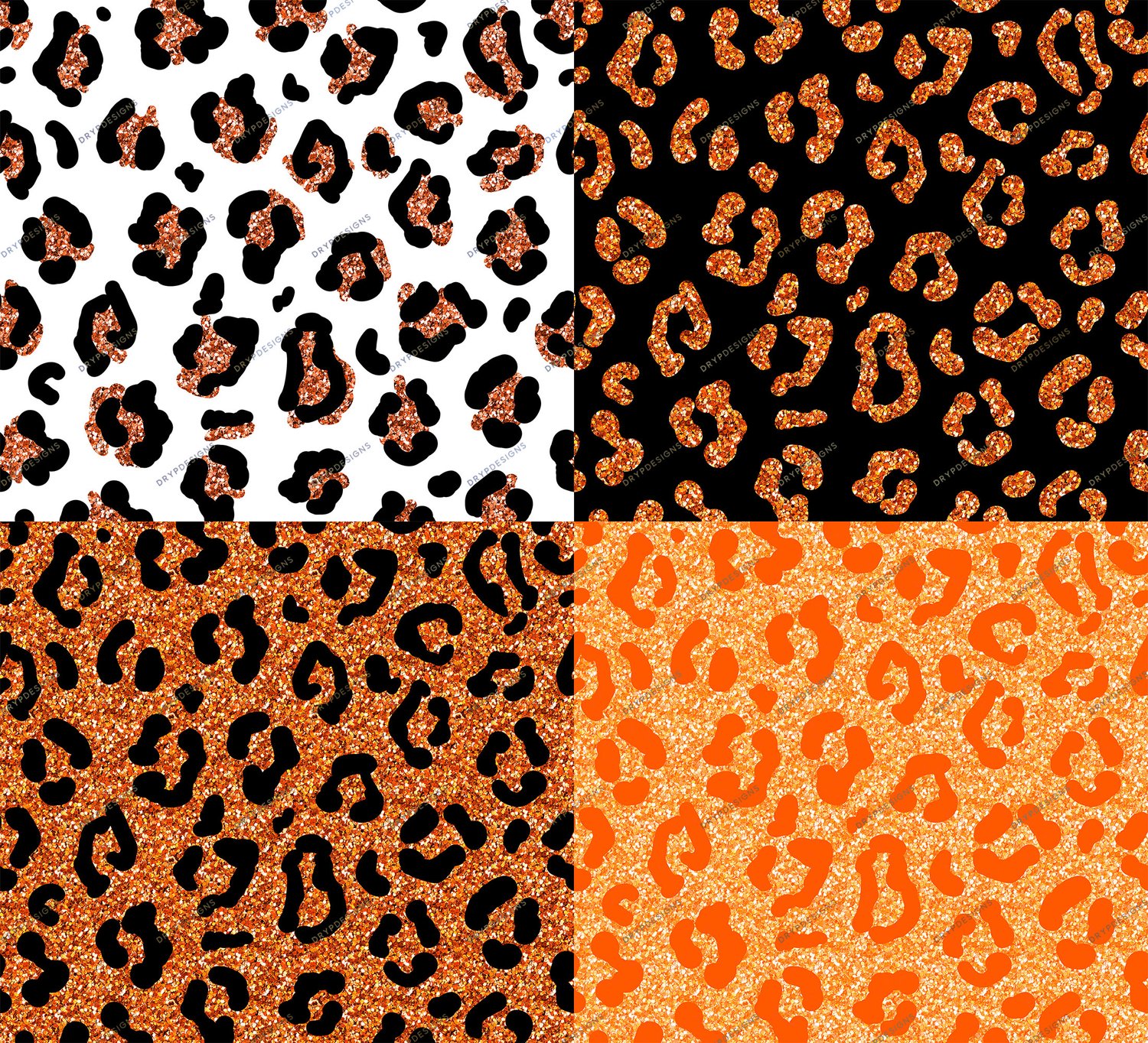 Orange Glitter Leopard Print Seamless Pattern — drypdesigns