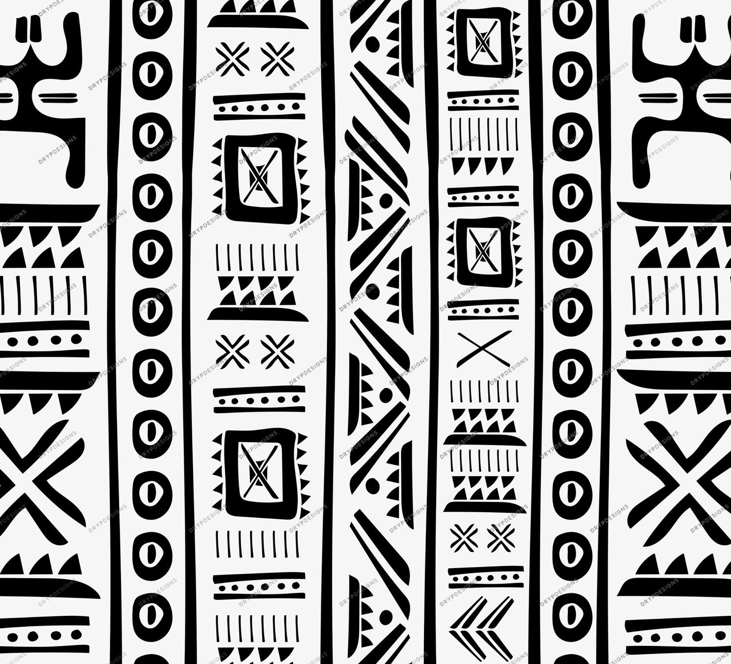 Black + White Aztec Tribal Seamless Pattern — drypdesigns