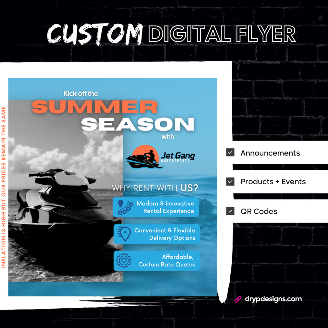 Enhance your brand's online presence with a custom-made digital flyer / social media post✨​​​​​​​​​​​​​​​​
​​​​​​​​​​​​​​​​
Digital Flyers are great for:​​​​​​​​​​​​​​​​
&bull; Announcements for sales + specials​​​​​​​​​​​​​​​​
&bull; Celebrating an 