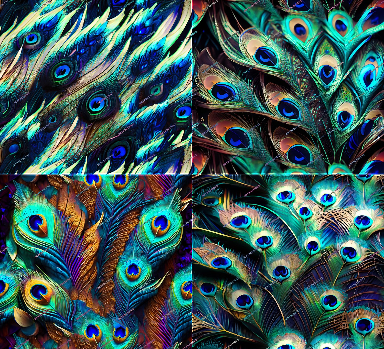Peacock Feathers Seamless Background Bundle — drypdesigns