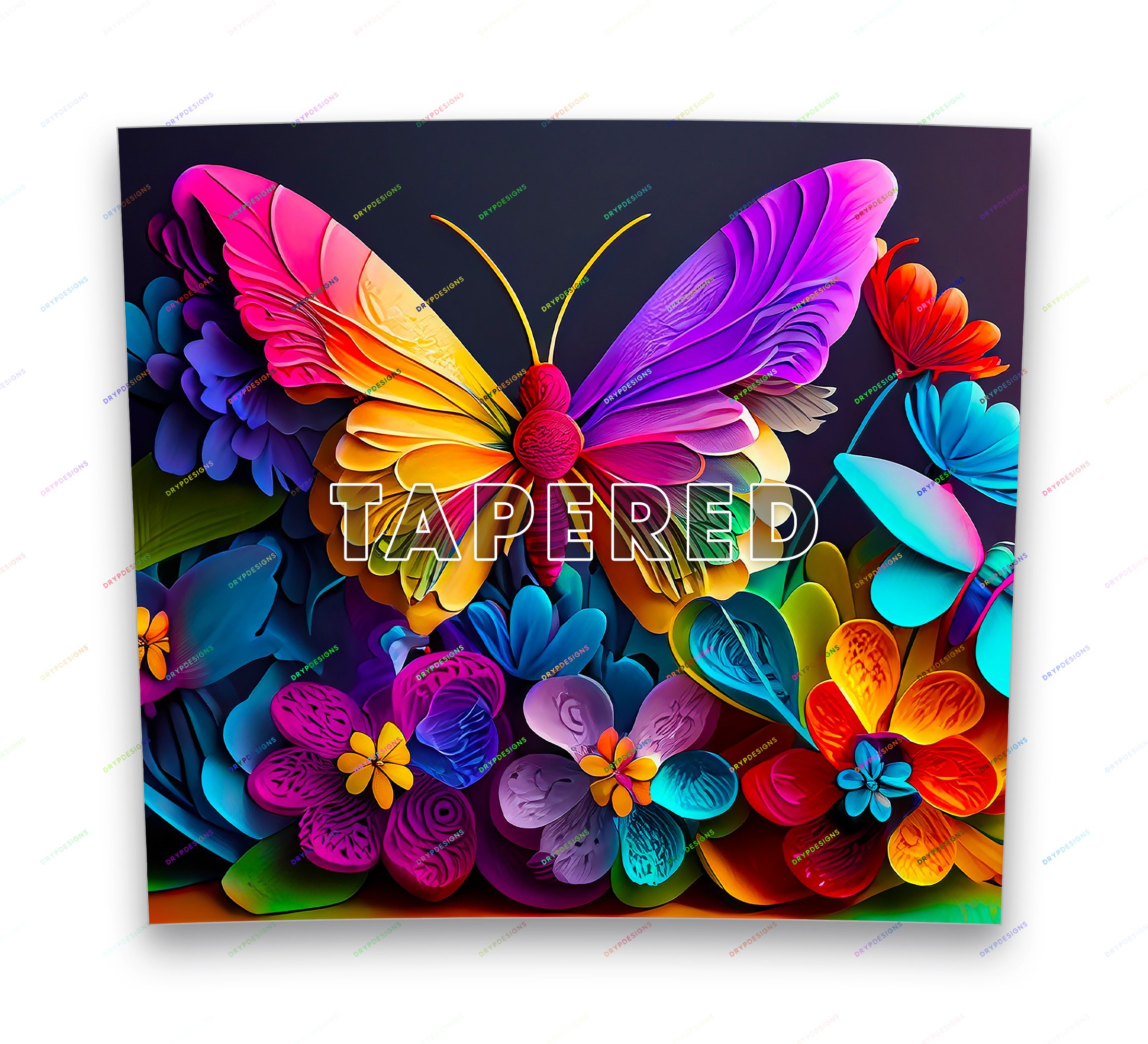 Rainbow Glitter Butterfly Tumbler Wrap PNG — drypdesigns