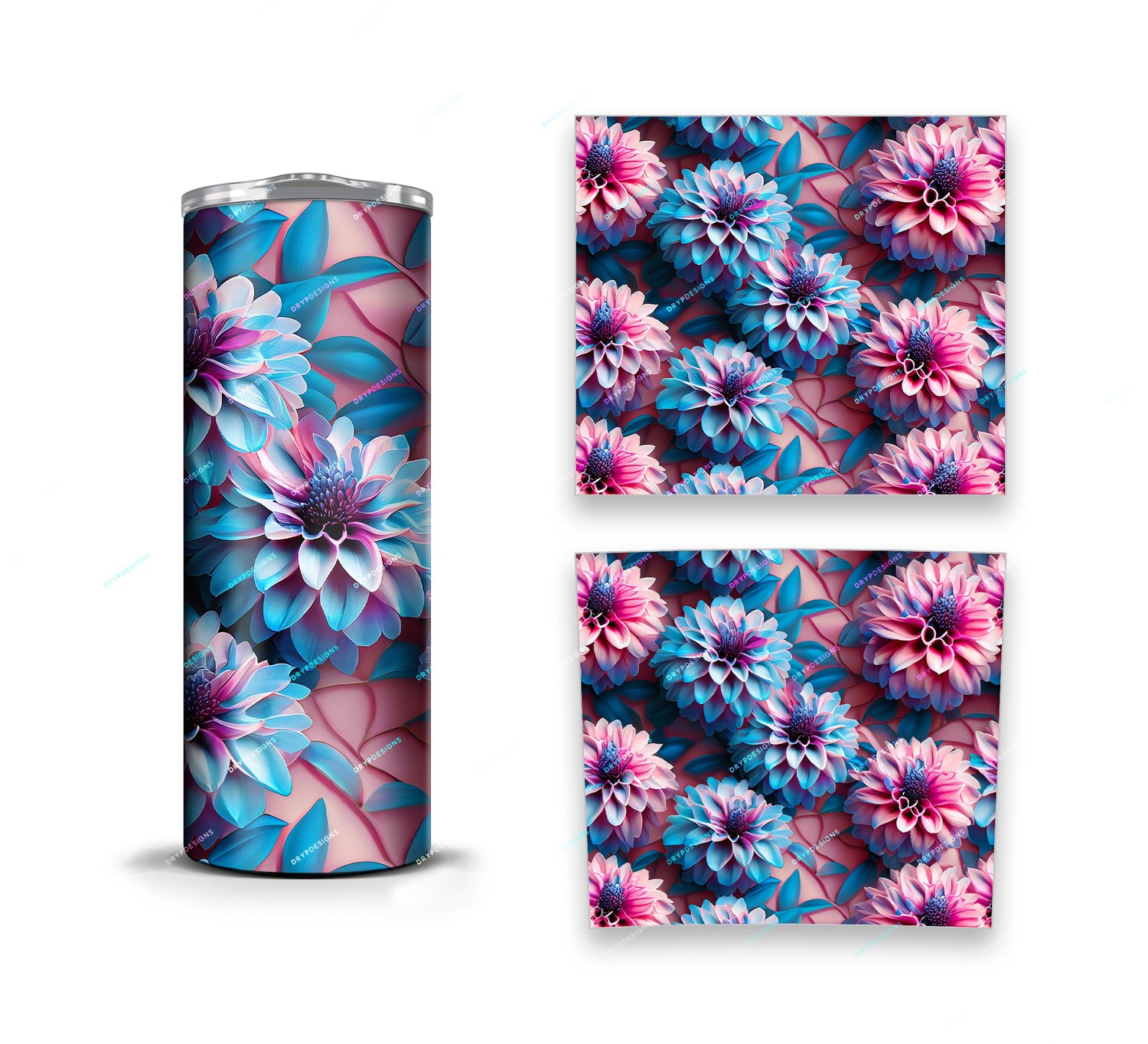 3D Tumbler Bright Blue and Pink Flowers Summer Tumbler Wraps Seamless  Sublimation Designs Downloads - Floral 3D Png - Skinny 20oz Design