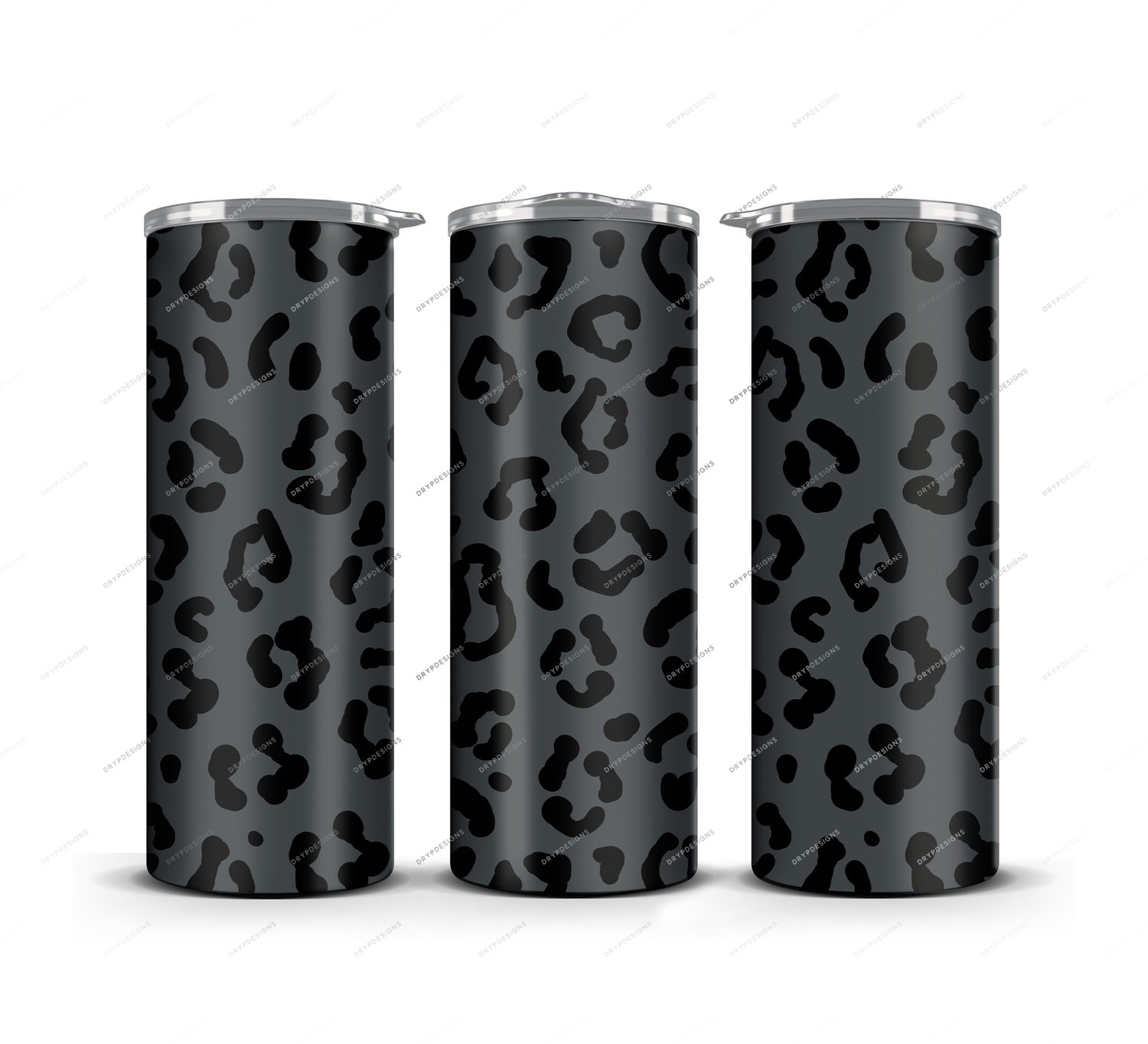 Gray + Black Leopard Print Tumbler Wrap PNG — drypdesigns