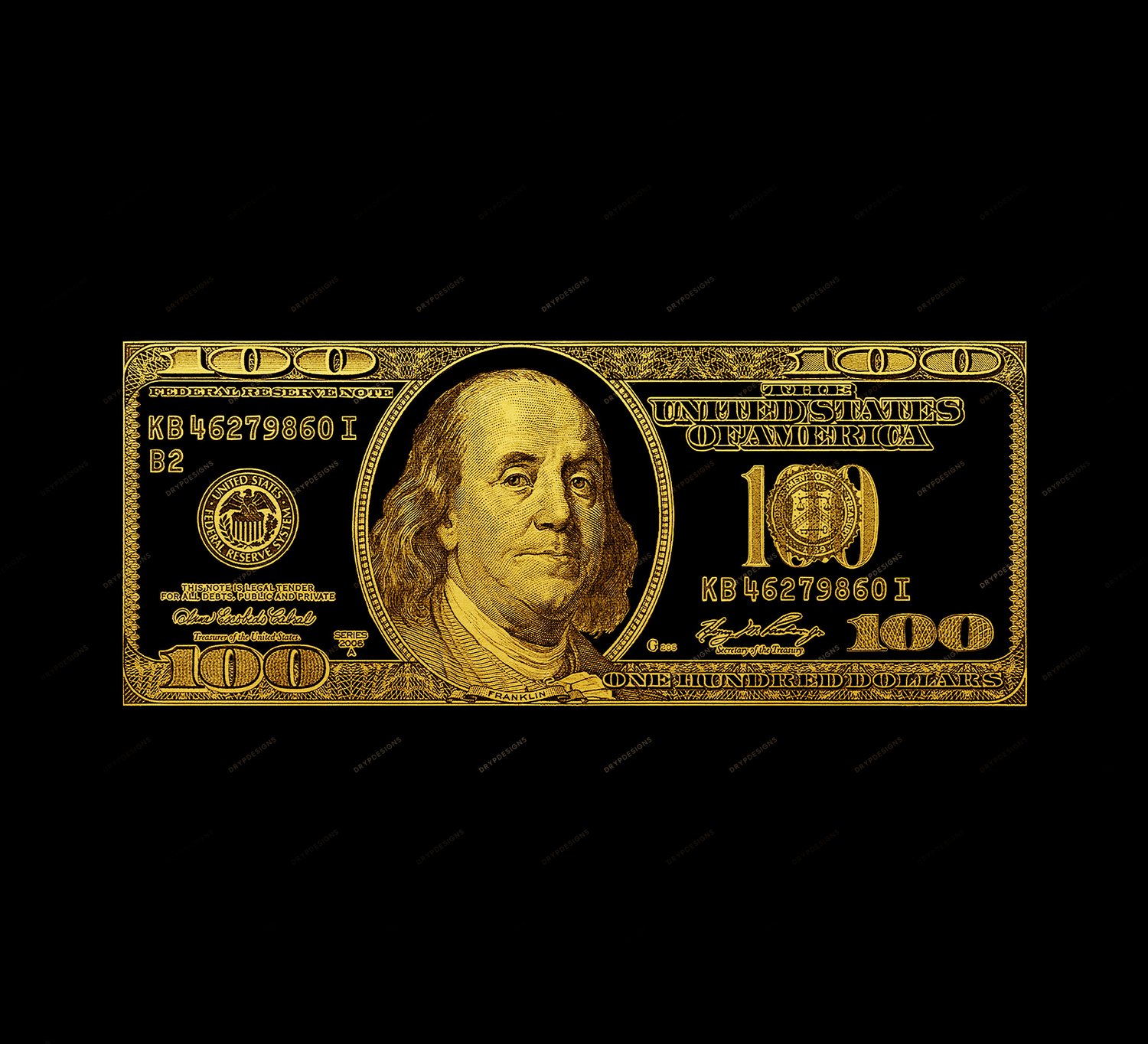 Black + Gold 100 Dollar Bill PNG Graphic — drypdesigns
