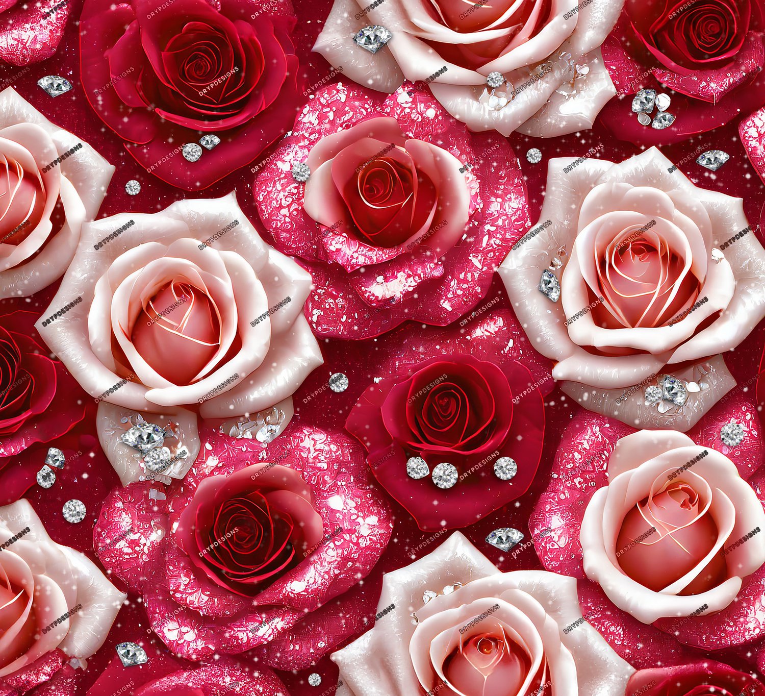 Red + Pink Diamond Roses Seamless Background — drypdesigns