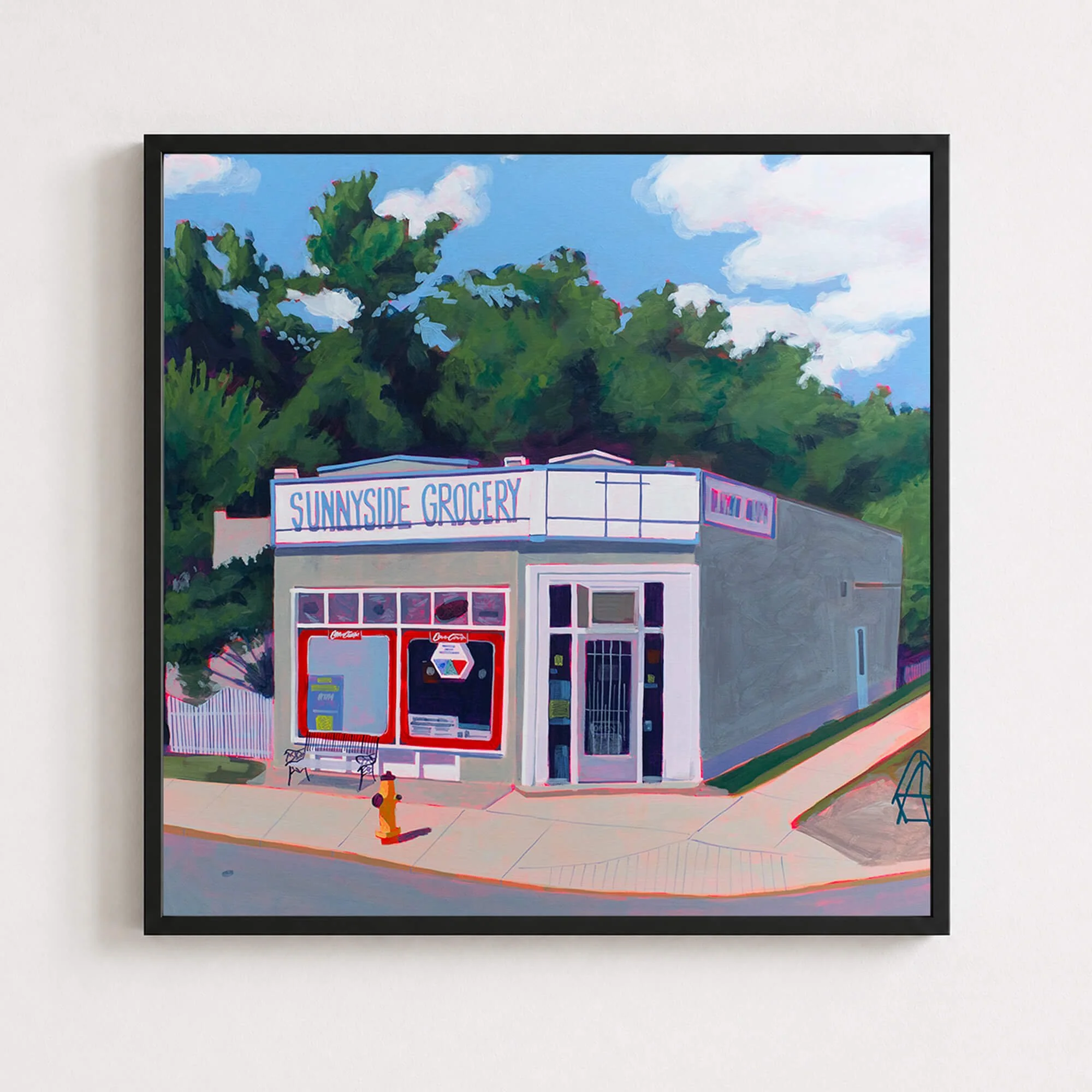 Sunnyside Grocery Framed Print — 18" x 18"