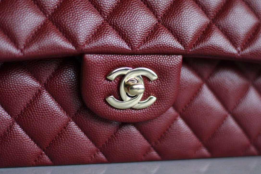 19B Burgundy Caviar Small Classic Flap with Light Gold Hardware —  Luxxedition