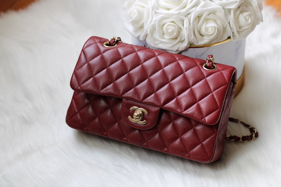 Chanel Medium Classic Flap Bag Lambskin Dark Red LGHW Microchip