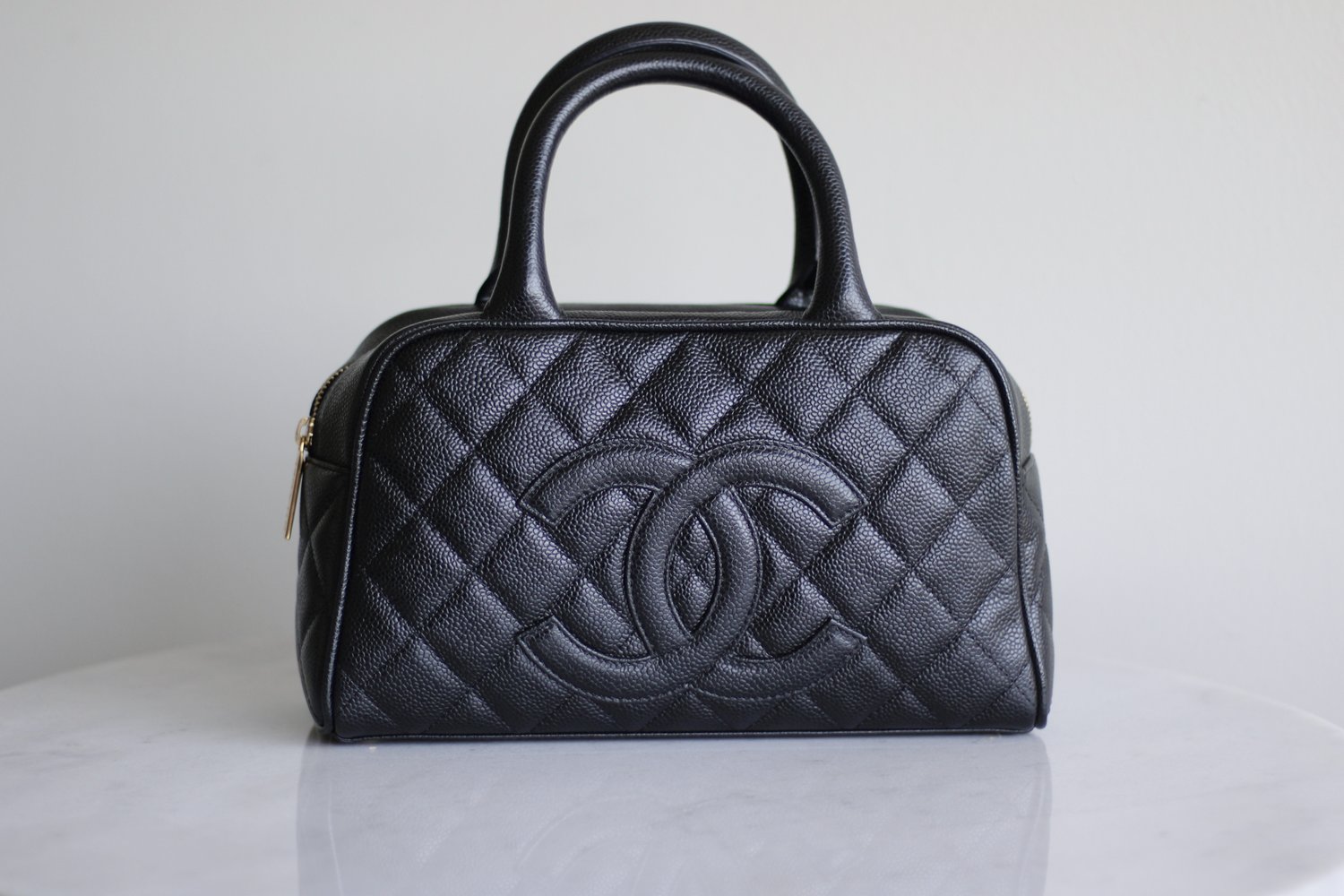 Vintage Black Caviar Medallion Tote with Gold Hardware — Luxxedition