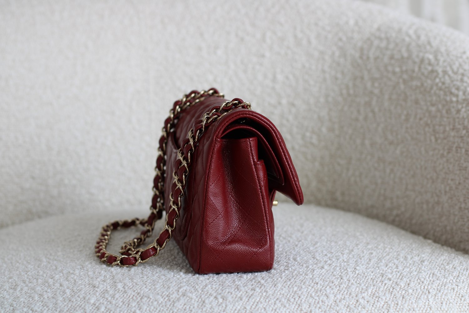 19B Burgundy Caviar Small Classic Flap with Light Gold Hardware —  Luxxedition