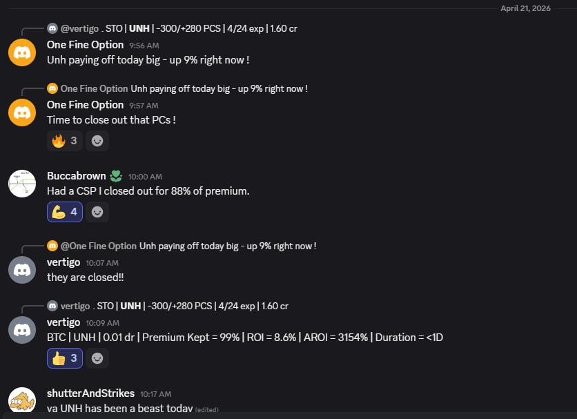 Recent Trade wins and Options Alerts from Options Trading Club