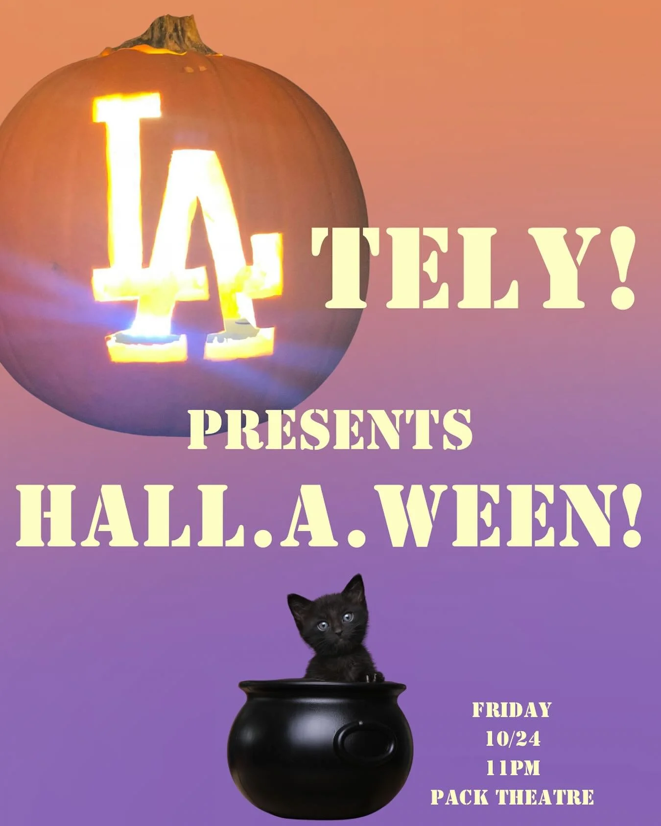 This Friday!

Make your way to the Pack Theatre, but beware the ghost and ghouls, leaving their jobs denying fire victims insurance payouts! Avoid getting a drink with the LA Vampire, who only talks to you when you mention your agent! And steer clear