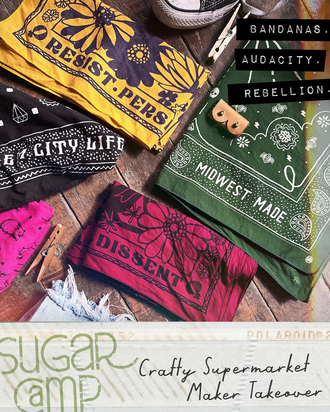 ✨@sugarcampshop :: Crafty Supermarket Takeover Post 1 of 3✨
Hi Sugars! I&rsquo;m Val from Sugar Camp Bandanas, and I am headquartered in Dayton, O. I&rsquo;m the one lady show behind this little bandana stand. I create wearable art for people with so
