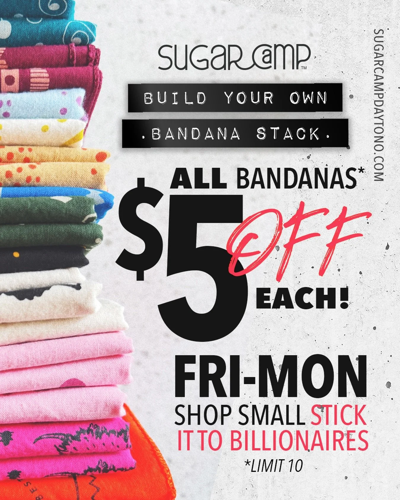 This weekend&rsquo;s mission: 🧵 BUILD YOUR OWN BANDANA STACK! 💸 Take $5 off every single bandana 🔥 And shop small while giving a middle finger to billionaire-run everything

Hit that REMIND button: FRI&ndash;MON (11.29-12.1). Any pattern, any colo