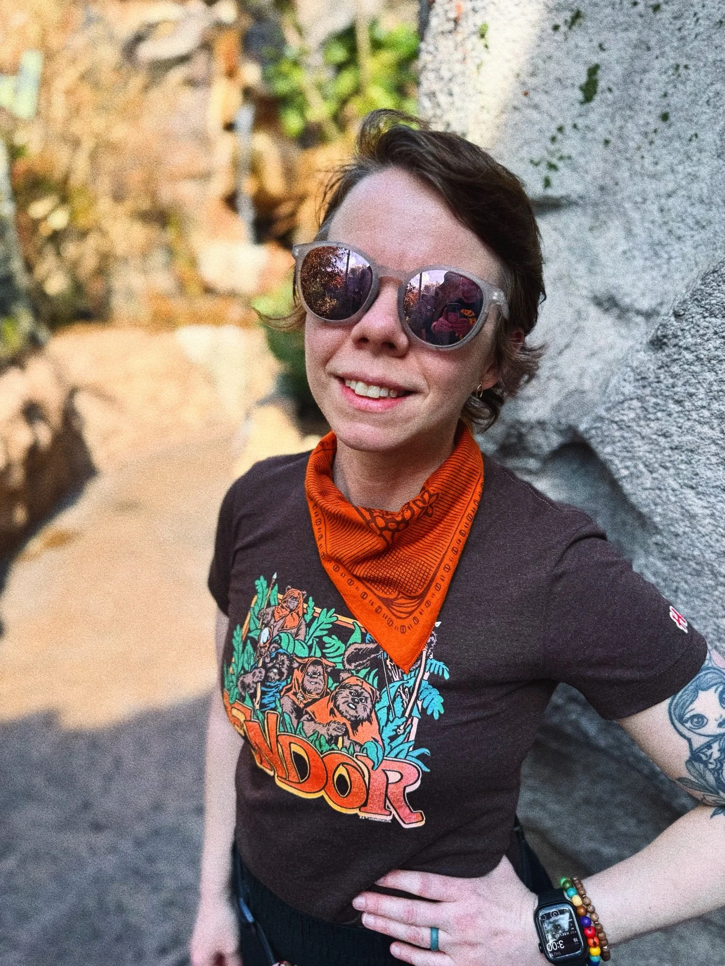 May the 4th be with us, Sugars✨. We might be a scruffy, scrappy band of nerd herders, but we have friends everywhere 👀.

💫 Happy Star Wars Day! 💫

🤎Ewok T-shirt- @homage (I buy in kid size to get this shrunken fit)
🧡 Bandana- &ldquo;Banned Books