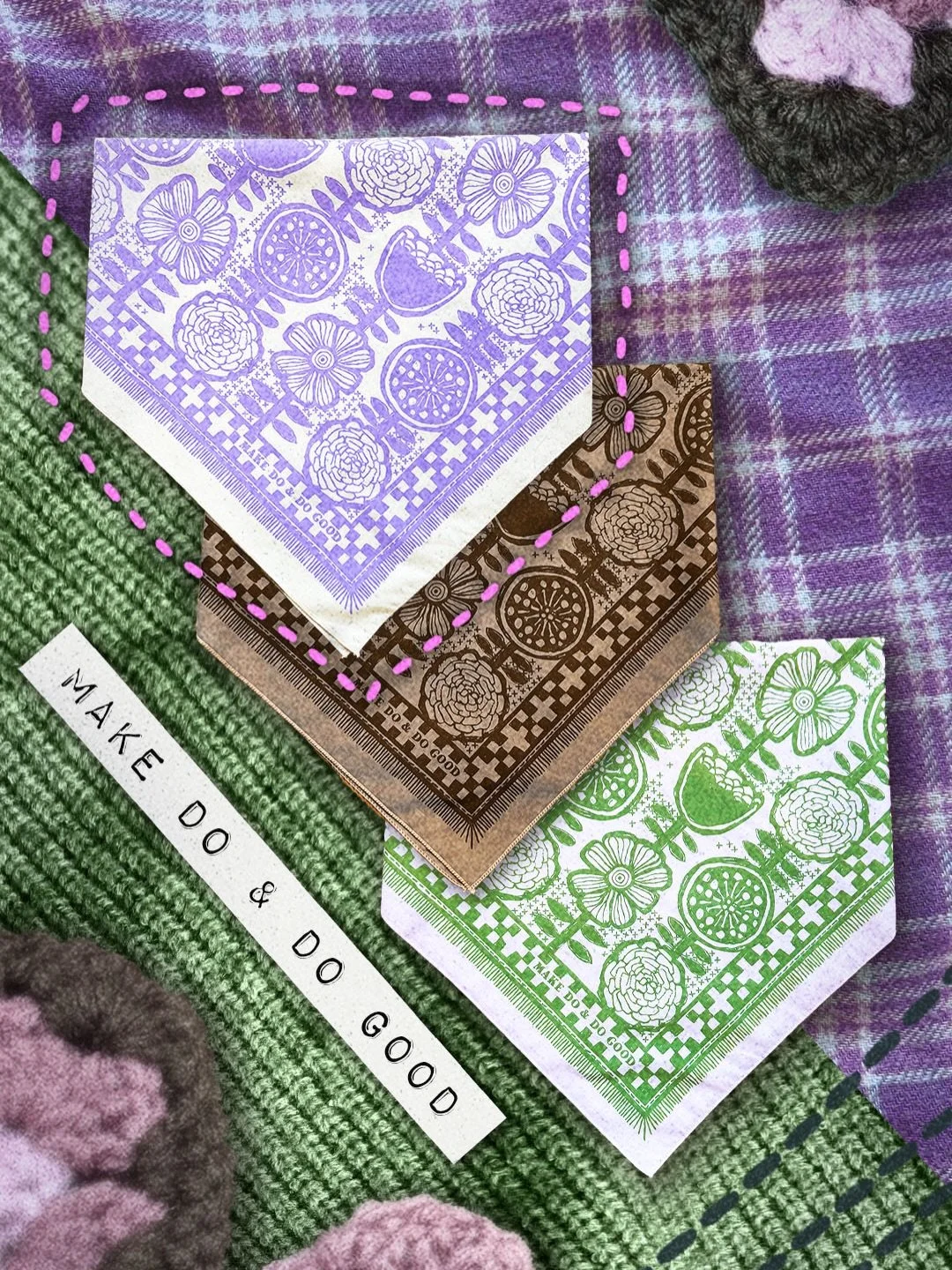 🌻Introducing &ldquo;Make Do &amp; Do Good.&rdquo;🌻
Because sometimes the slow way is the best way. When we make things ourselves, or mend a treasured belonging, we&rsquo;re investing in a more intentional life. This bandana celebrates craftivism, d