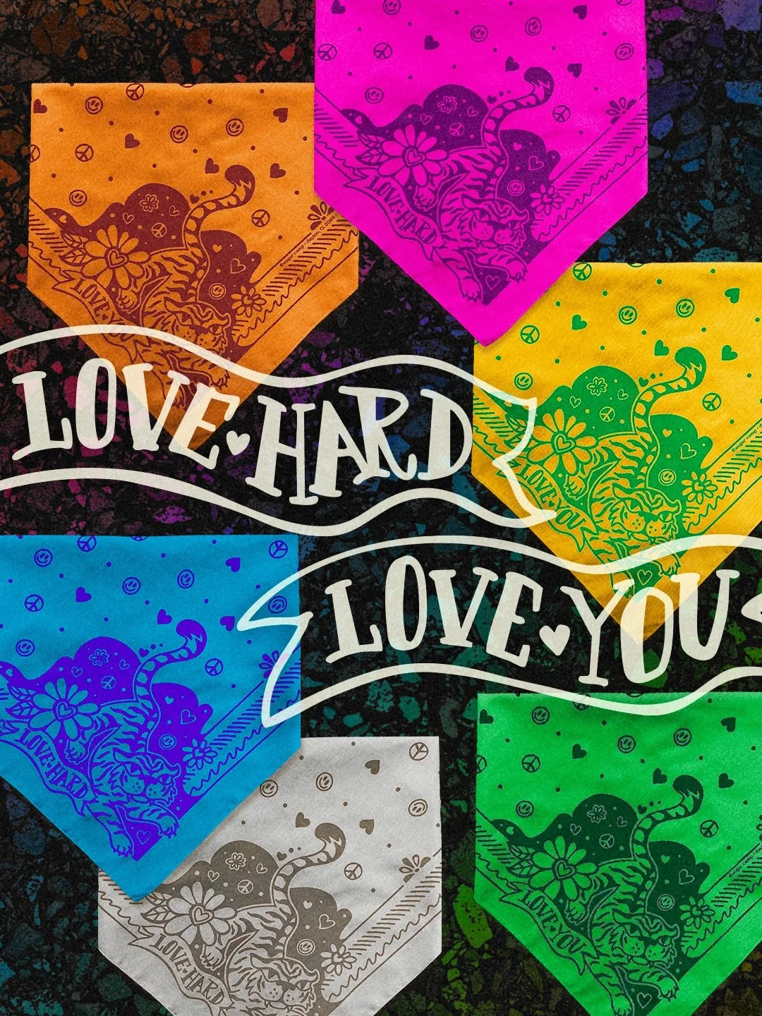 Introducing the 🌈 Love Hard, Love You🌈 Collection. Six jewel-toned combinations of bold color help you embrace Pride month as well as the unique privilege of being you✨

This bandana celebrates our greatest and most unconventional tool&mdash;love🩷