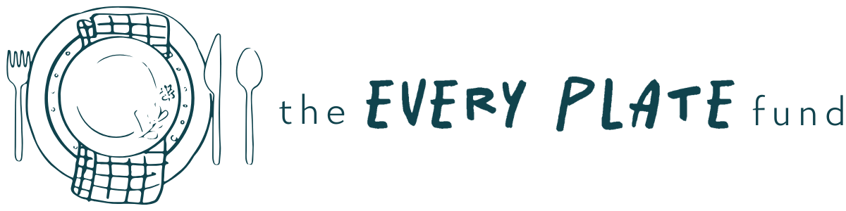 Logo featuring a plate with a fork, knife, and spoon, and the text 'the EVERY PLATE fund'