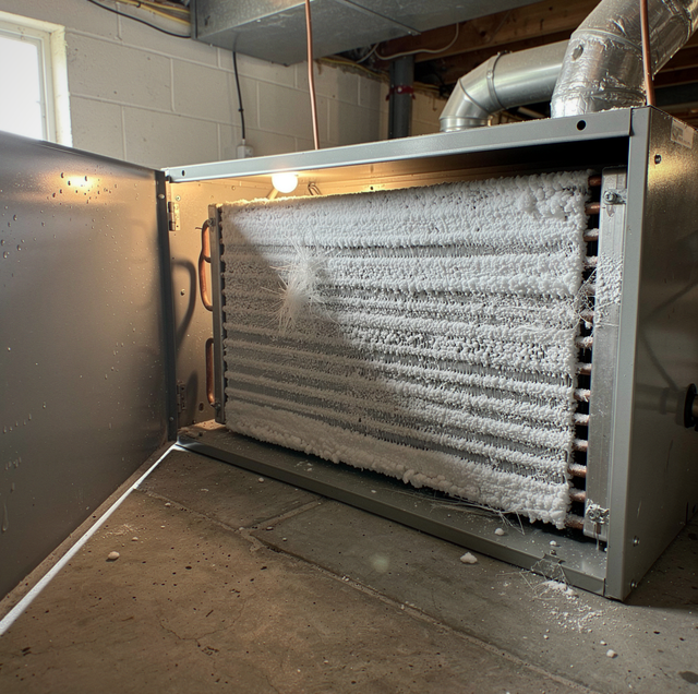frosted air conditioner coil on sweltering summer day
