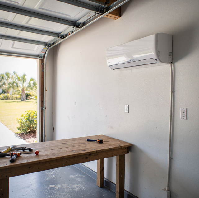 wall mounted ductless mini-split head in garage