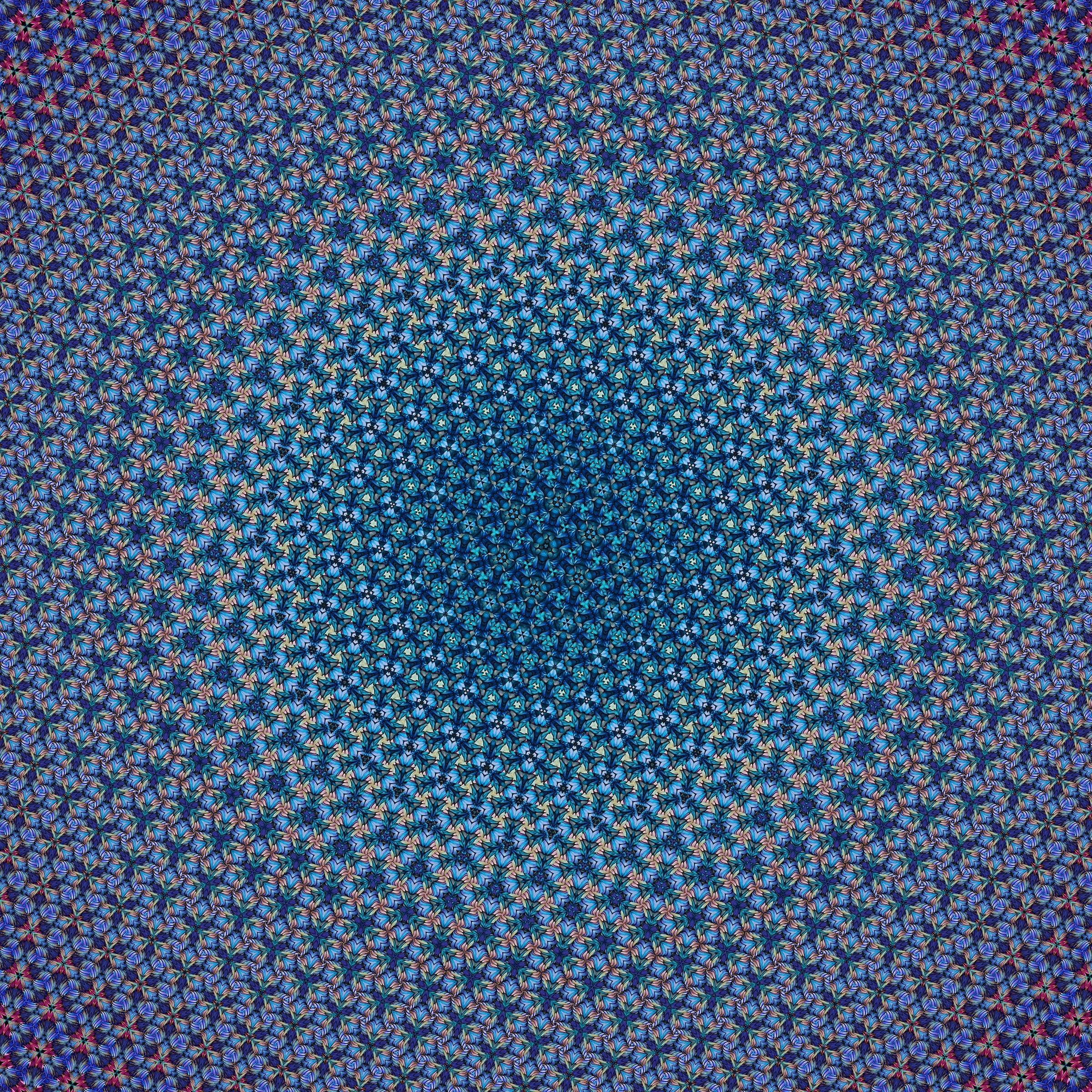 Wallpaper Group p31m

Every repeating pattern on a flat surface belongs to one of exactly seventeen symmetry types, a result proved by Evgraf Fedorov in 1891. This one, p31m, combines threefold rotations with mirror lines, yet some of its rotation ce