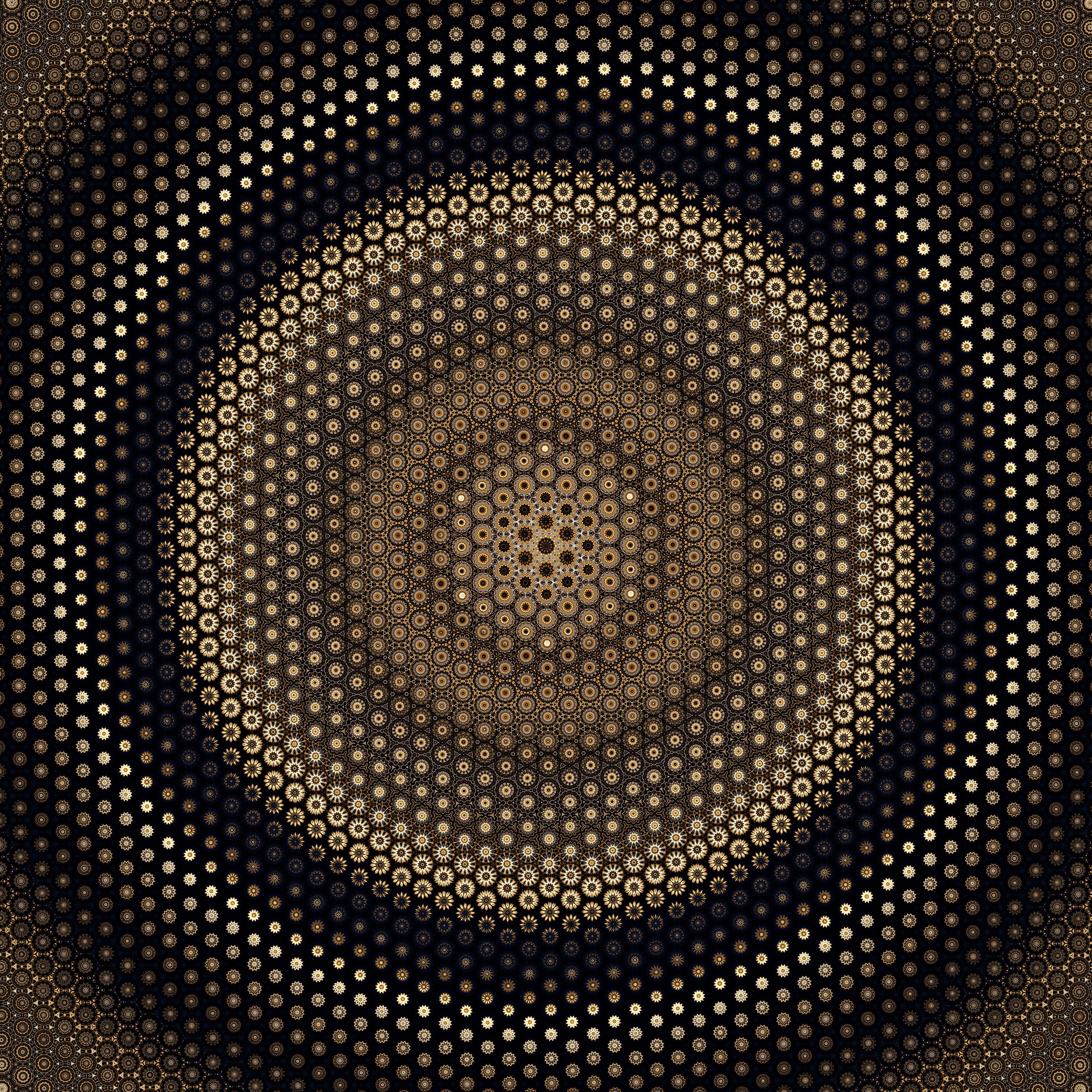 Rotation Group p3

This pattern has only one kind of symmetry: a turn of 120 degrees about any of its rotation centres. There are no mirrors, so the design has a handedness, like a left or right hand. It is the symmetry Escher returned to for many of