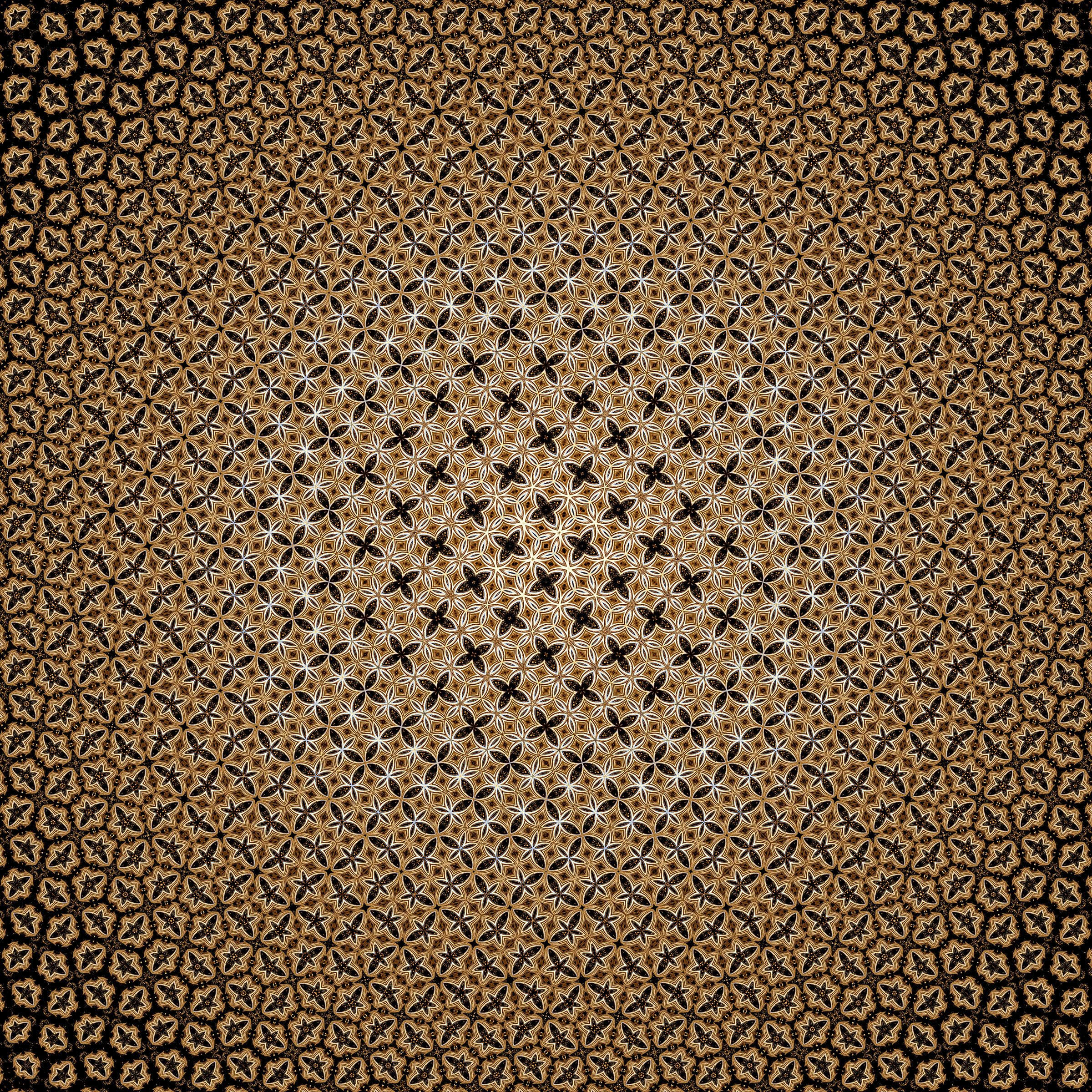 Snub Square Tiling

At every corner of this tiling, three triangles and two squares meet in the order triangle, triangle, square, triangle, square. Johannes Kepler listed it in 1619 in Harmonices Mundi, among the eleven tilings in which every vertex 
