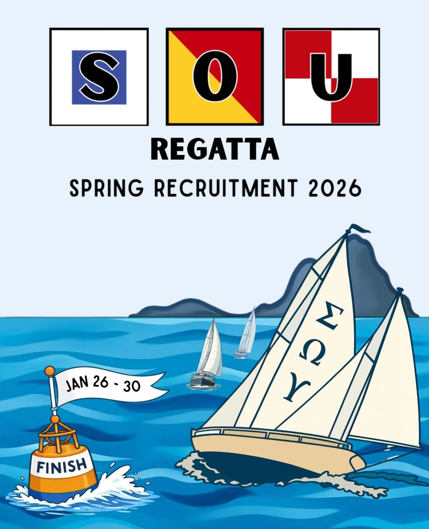 The race is on, and a perfect finish starts with the right crew! So&hellip; are you ready to take the helm?

Spring recruitment sets off on January 26-30, and we want to see you on board! 

Recruitment sign-up is live on our website, and coffee chats