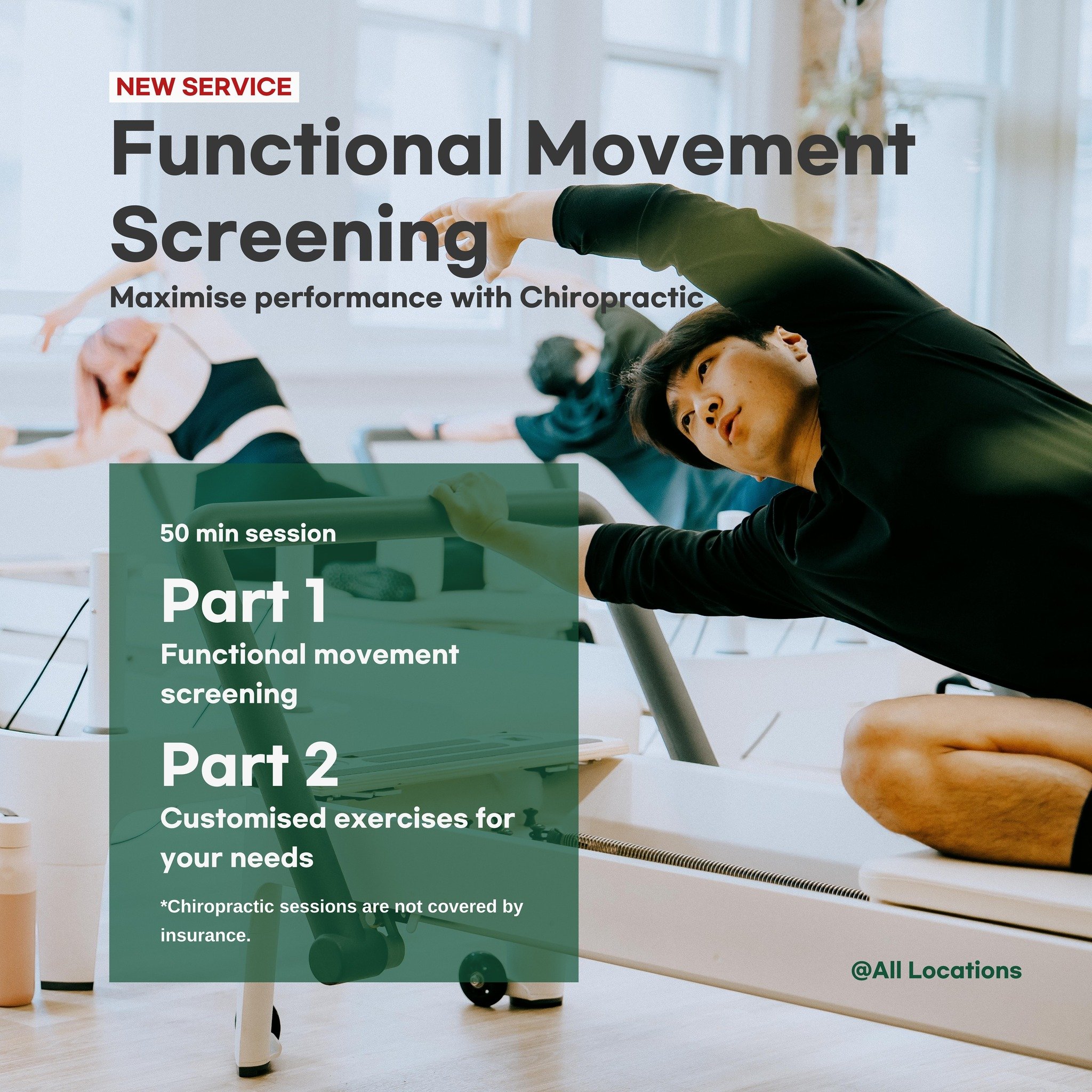🚀 Launch into wellness with our NEW SERVICE: Functional Movement Screening, now available at all locations!

🌟 Maximize your potential with a comprehensive movement assessment:

🌀 Part 1: Dive into Functional Movement Screening and enhance your pe