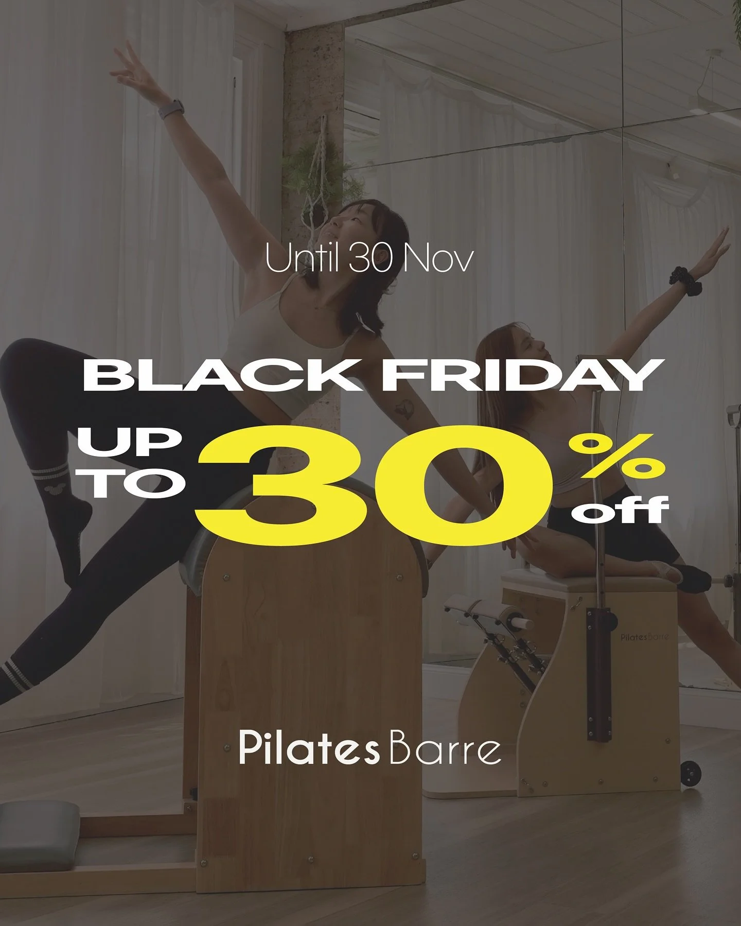 🖤 #BlackFriday Premium Offer 🖤

Fall in love with your body again 🥰
experience our Premium Private Pilates at up to 30% OFF ✨

💫 1:1 Private 30 Sessions
$2,200 ($73/session)
&rarr; save around 27%

💫 1:1 Private 50 Sessions
$3,500 ($70/session)
