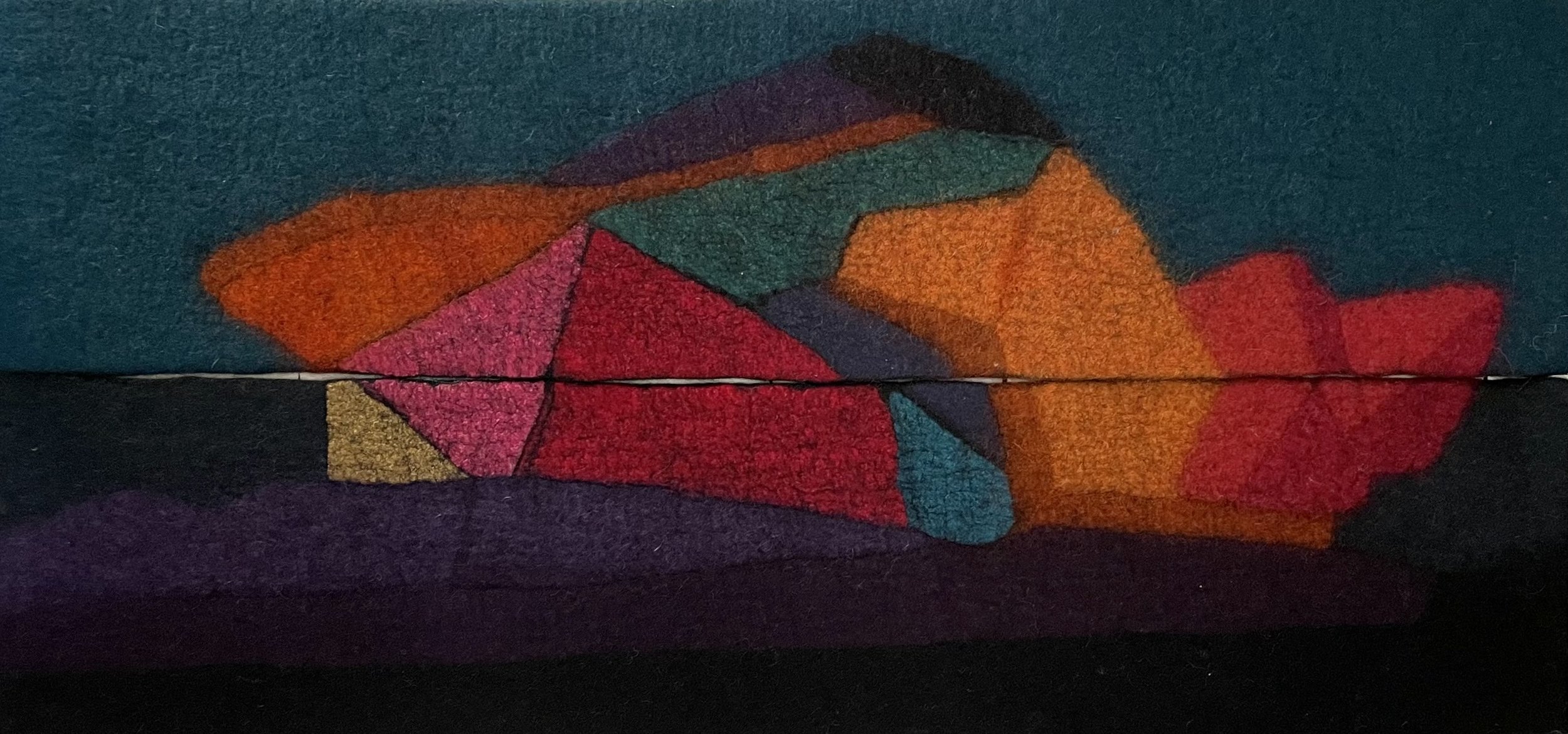 Confluence, diptyque, feutre de laine et soie, 46 x 103 cm