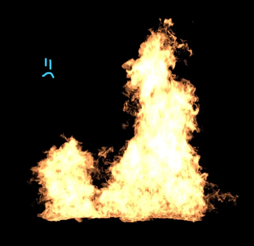 Fire rendered through sRGB — the hottest part of the flame clips to flat white