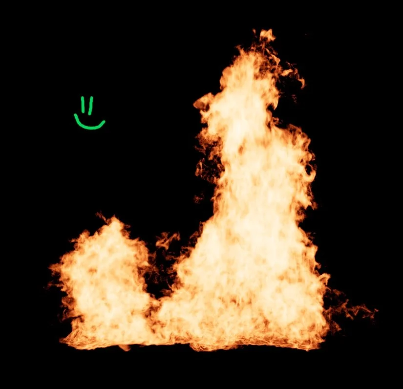 The same fire through ACES — highlights roll off smoothly and keep colour all the way into the core