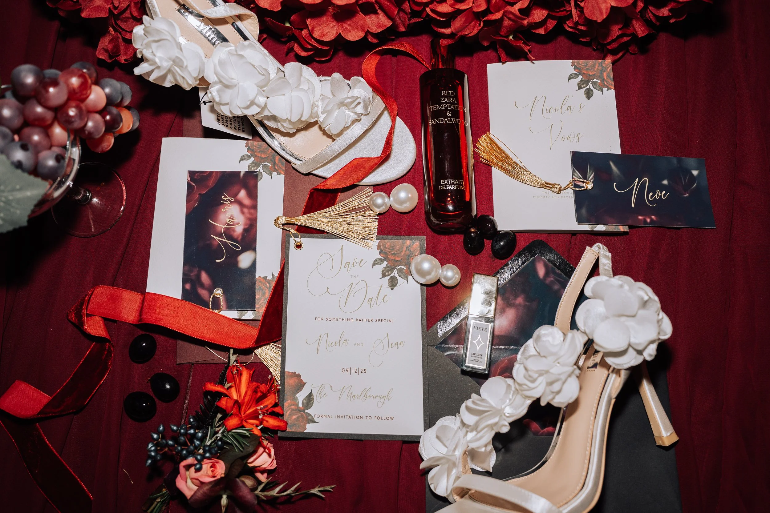 Decadent and vampy wedding photoshoot in Shawlands at The Marlborough with Glasgow florist, Rook Botanics.