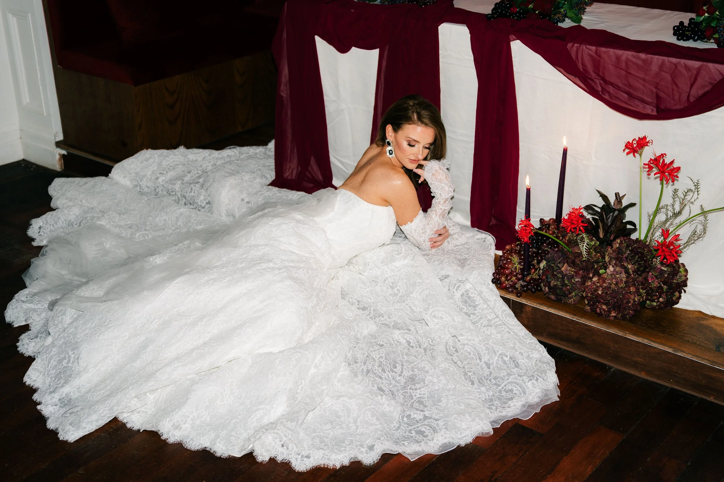 Decadent and vampy wedding photoshoot in Shawlands at The Marlborough with Glasgow florist, Rook Botanics.