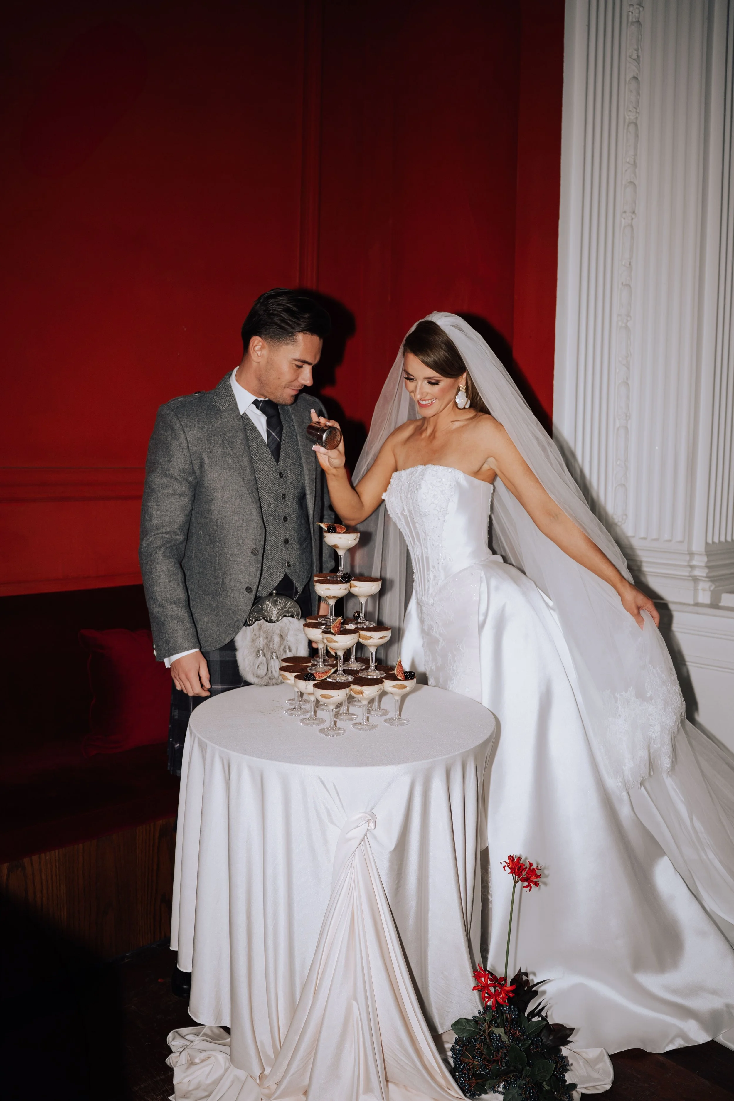 Decadent and vampy wedding photoshoot in Shawlands at The Marlborough with Glasgow florist, Rook Botanics.