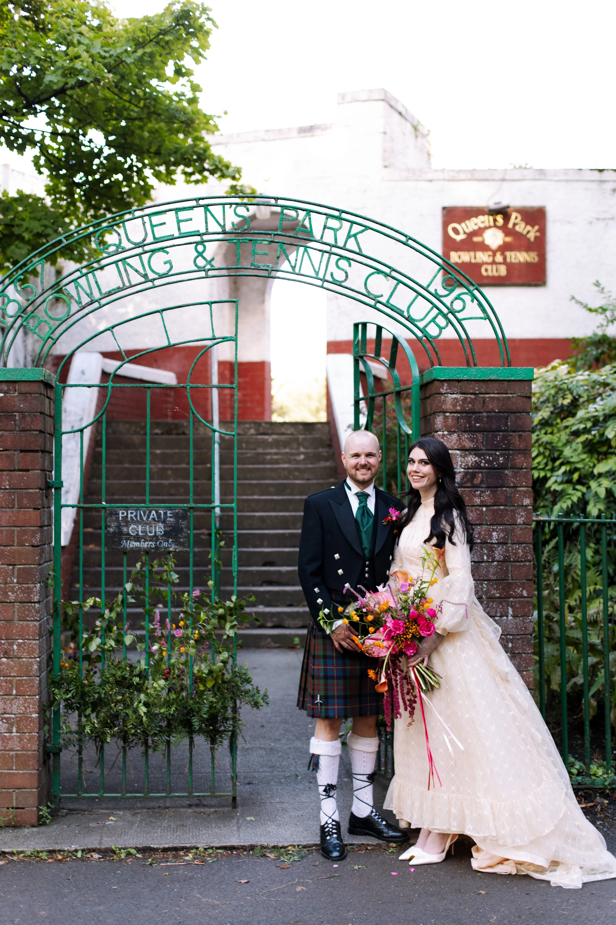 A weird and wonderful wedding at Queens Park Bowling Club, Glasgow with alternative florist, Rook Botanics.