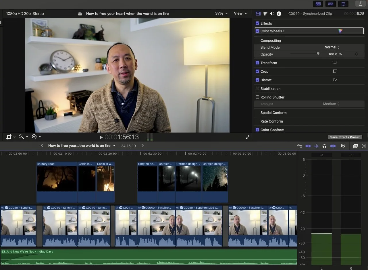 YouTube coach editing a video in Final Cut Pro in a home studio in Victoria BC.