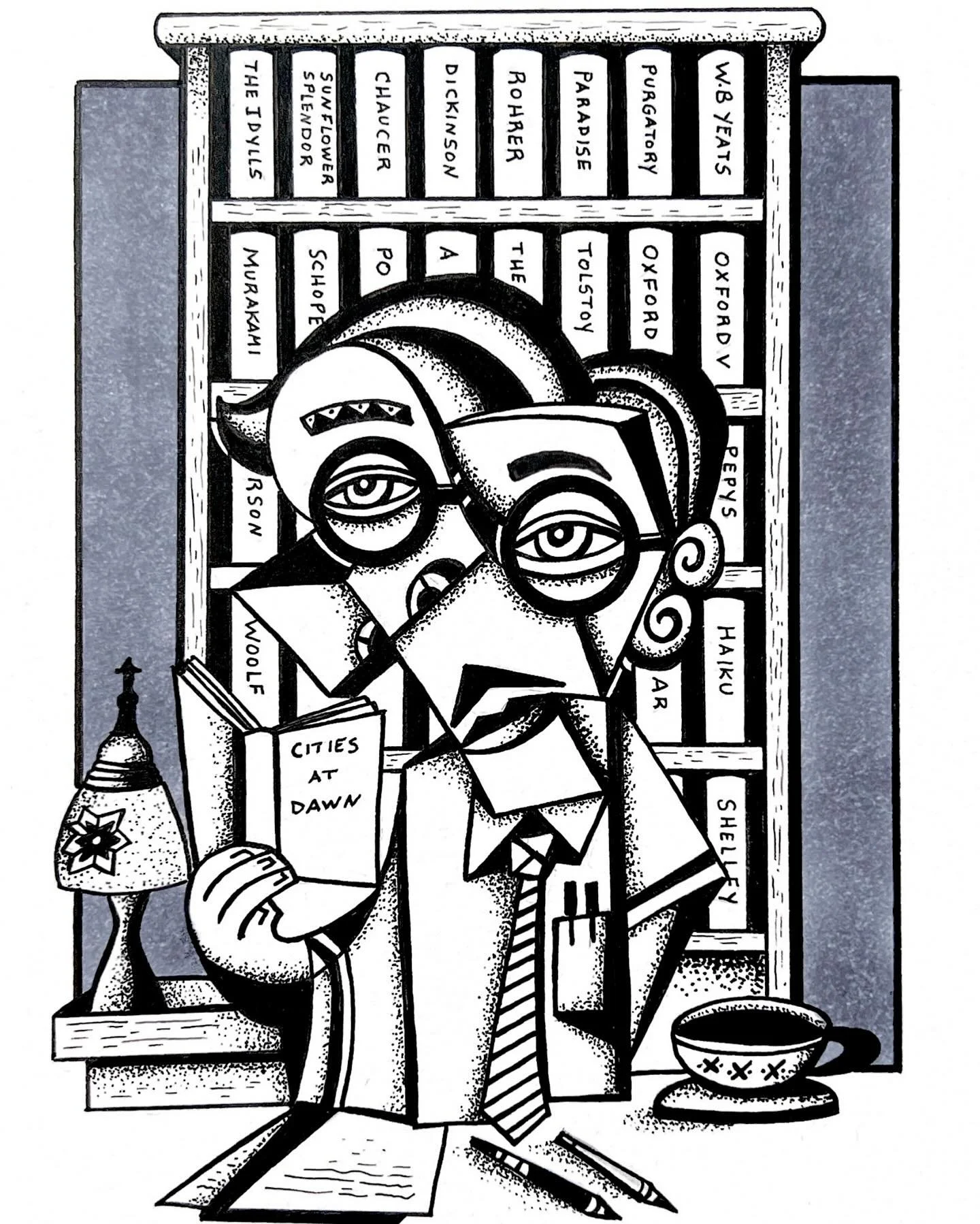 A few months ago I drew this cubist inspired portrait of one of my favorite poets and people @wallsonglass I just realized I hadn&rsquo;t shared it with y&rsquo;all. Go give him a follow. I promise you&rsquo;ll be inspired by his words.
_____________