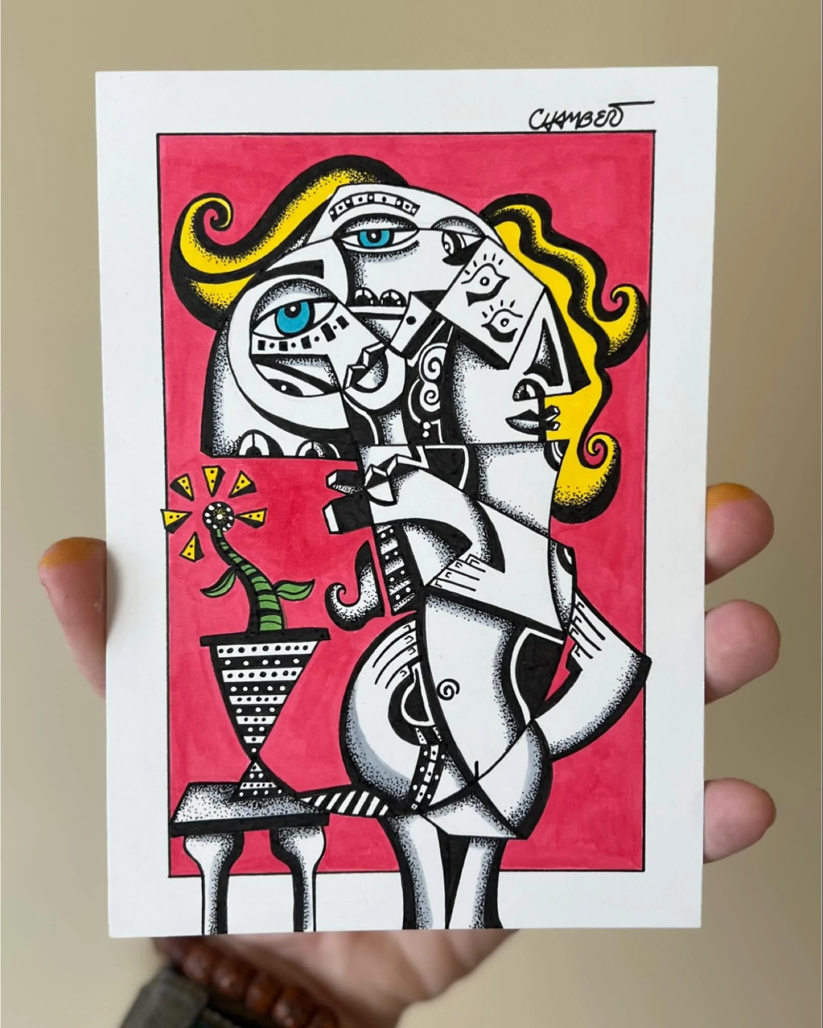 Sometimes my art gets a little weird. 👀 
(Available in my shop) 
__________________________________________
&ldquo;Daydreaming&rdquo; 
5x7 inches 
Ink and marker on paper 
c. 2025

If you like this post please be sure to share and save it.
.
.
.
.
.