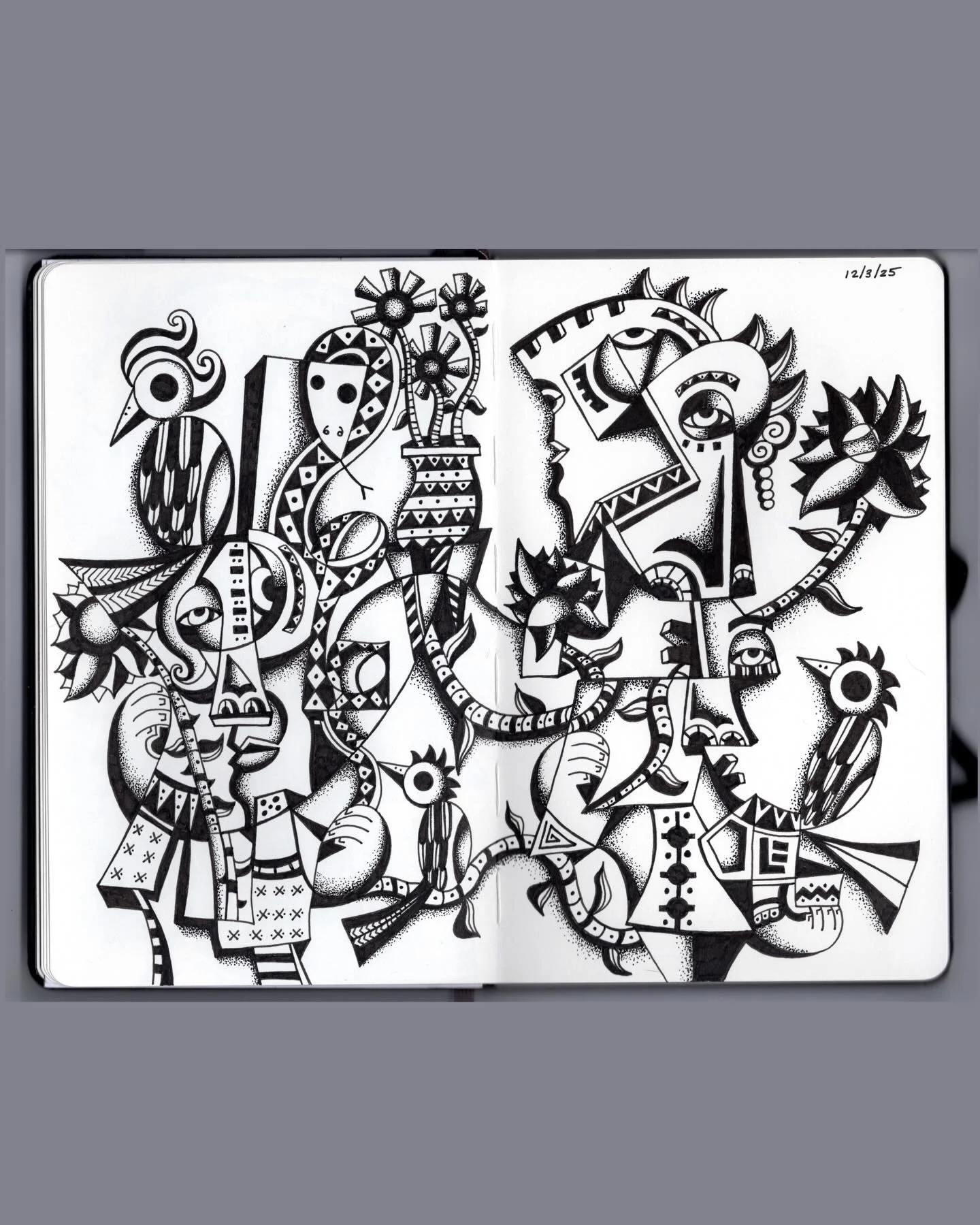 Thought I&rsquo;d share the last ink drawing in my sketchbook from 2025. 

#sketchbookart #sketchbook #cubism #picasso #cubistar