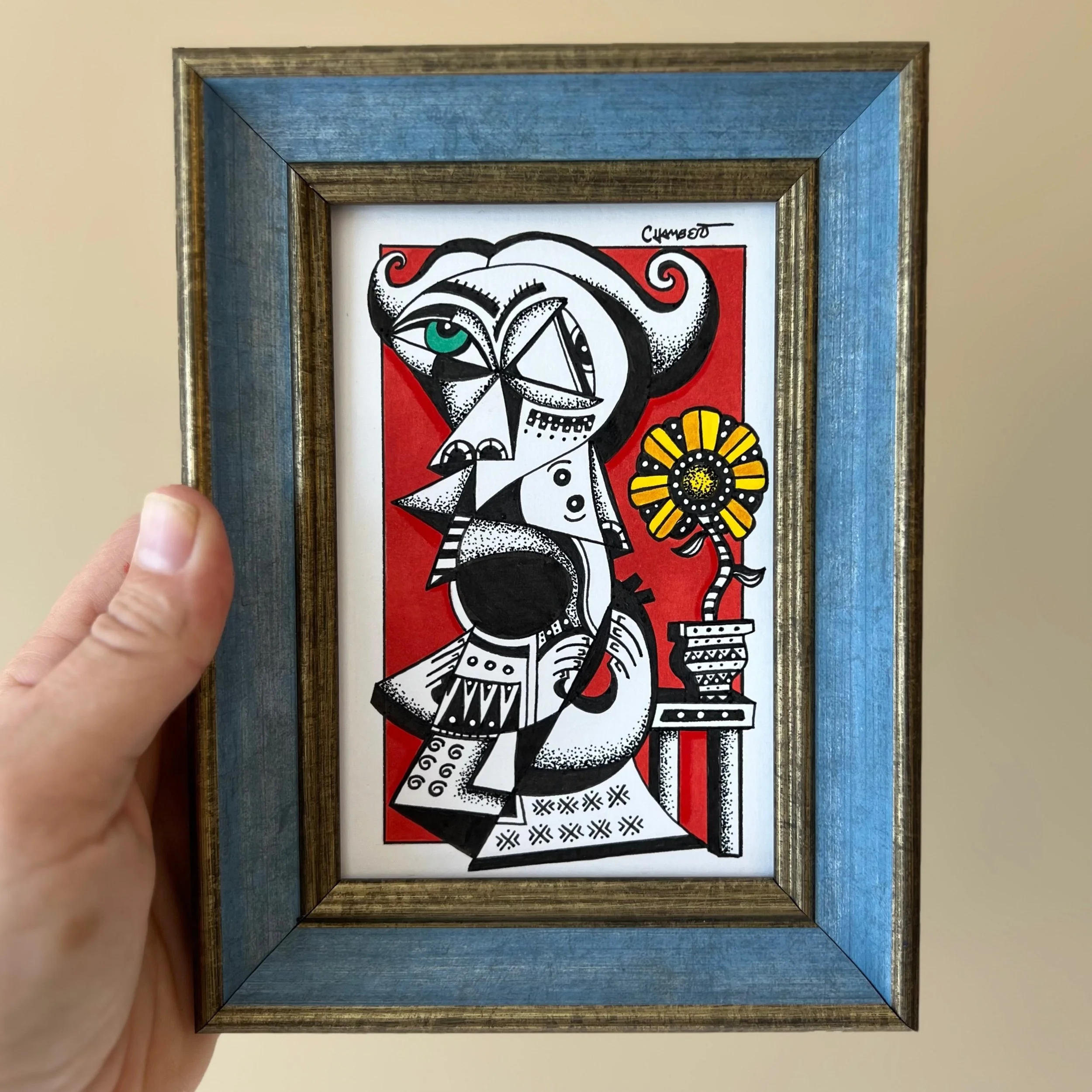 Solitude - Original Framed Cubist Art