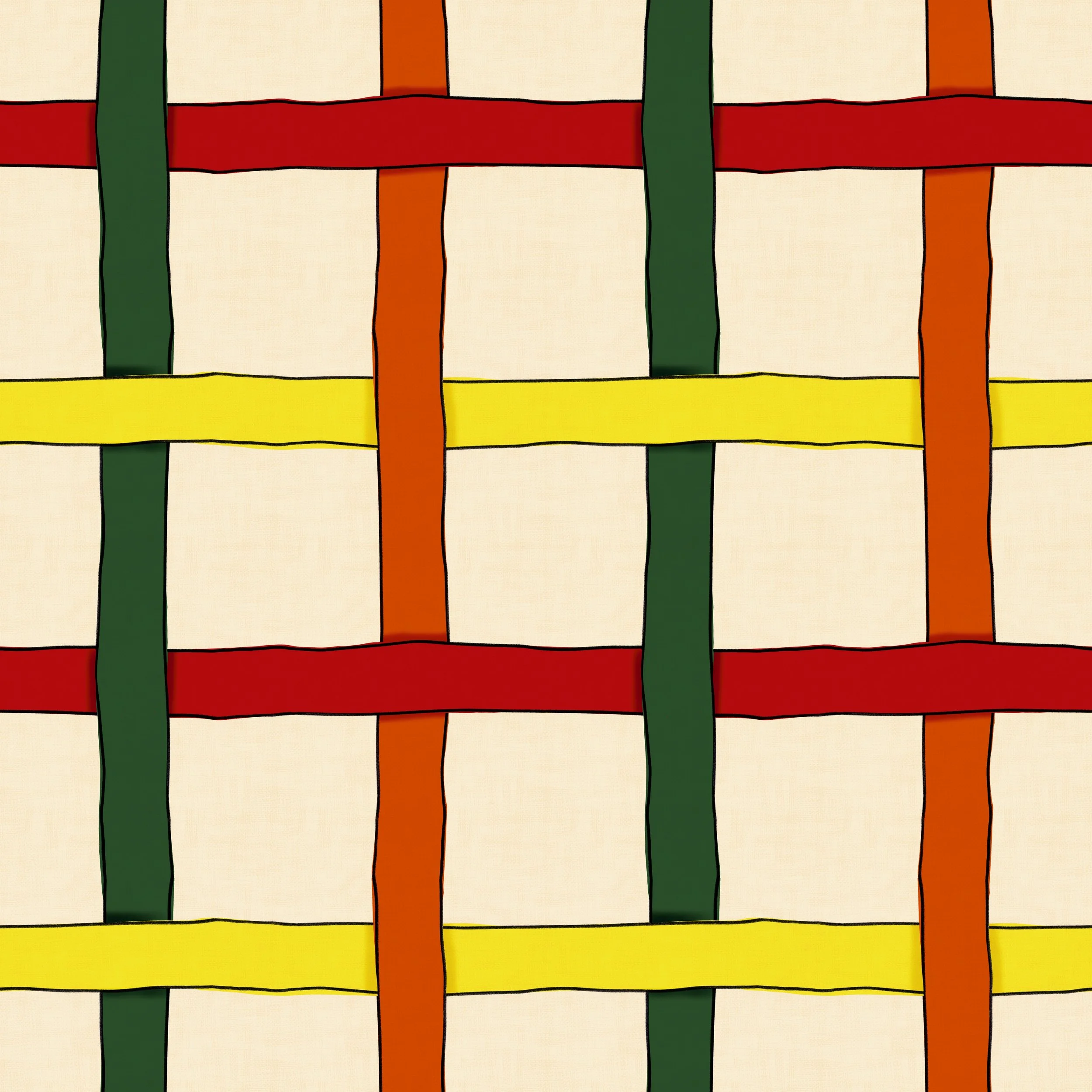 This one came straight from the garden bed — deep forest green, tomato red, burnt orange, and a stripe of sun-bright yellow, all woven together like something you'd find in a summer market basket.