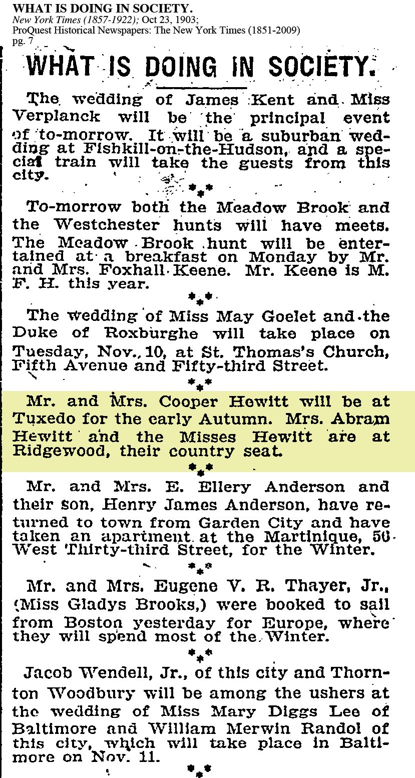 1903 Hewitts at Ringwood and Tuxedo