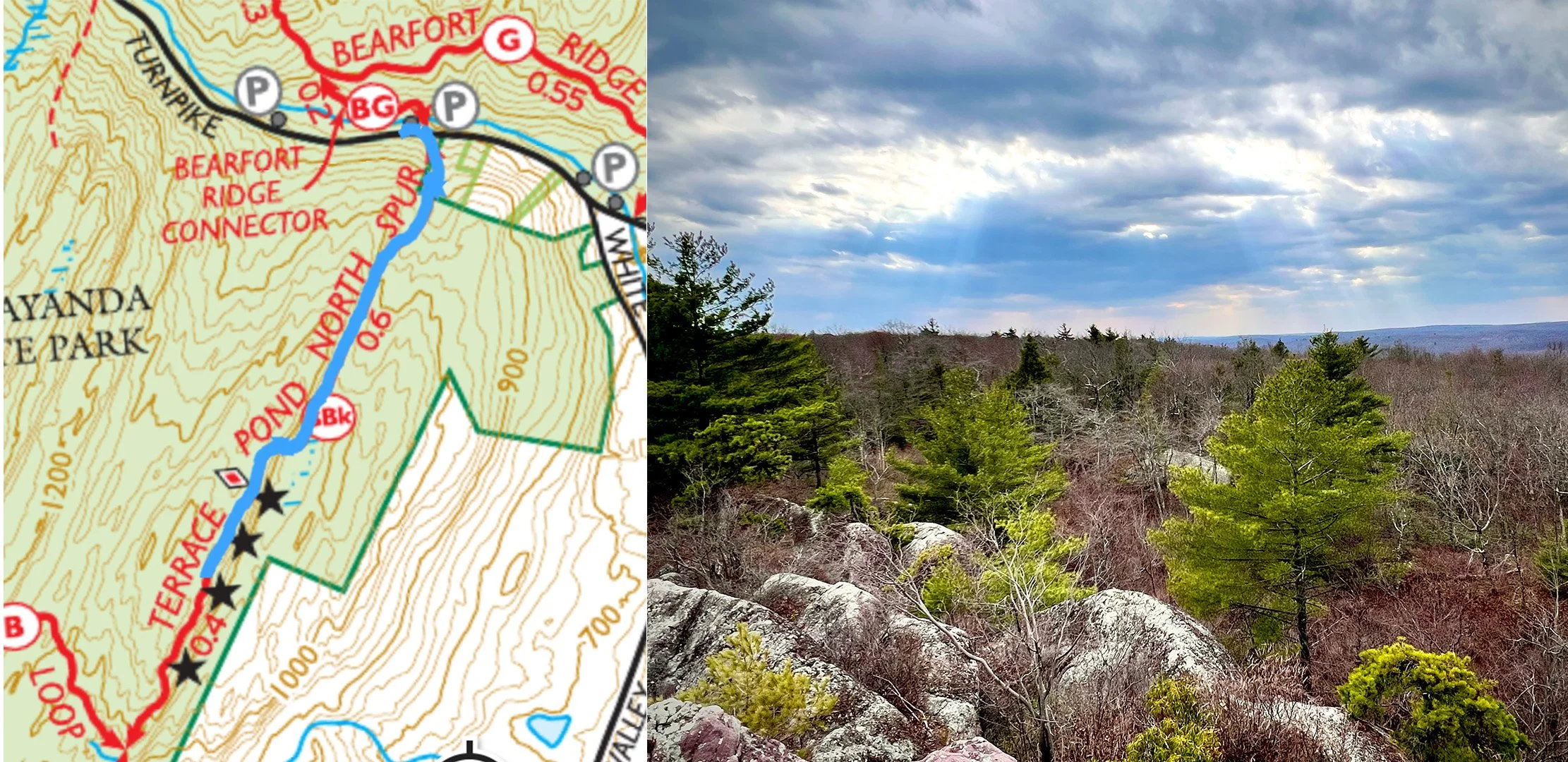 Bearfort Ridge South (1-2 miles) - Great view of West Milford, but busy area to park on Greenwood Lake Tpke. 