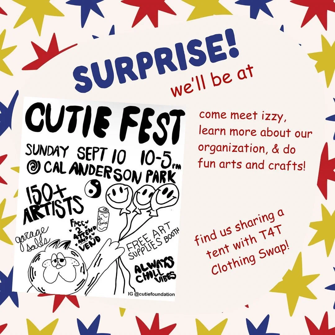 ✨ SURPRISE! come find us this sunday at the last Cutie Fest of the summer! color some posters, donate your stuffies, and hang with us! 🎨🖌️