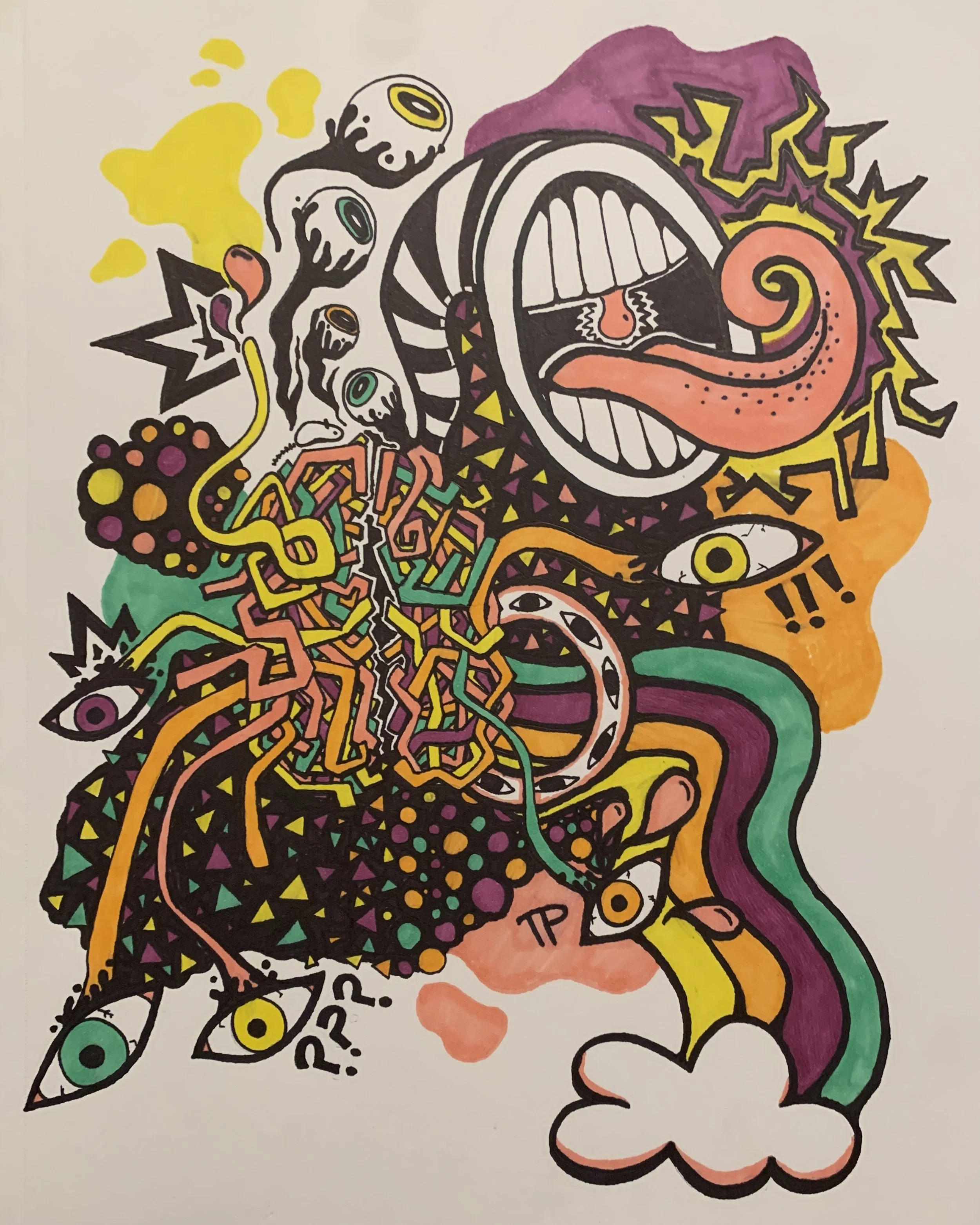 "Gummy Cluster Brain", 8.5" x 11", ink pen and alcohol marker on paper.