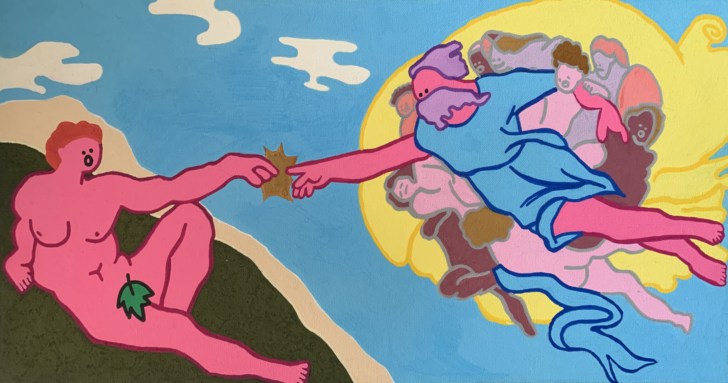 "Creation of A-Dumb", 12" x 24", acrylic paint and acrylic paint pen on canvas.